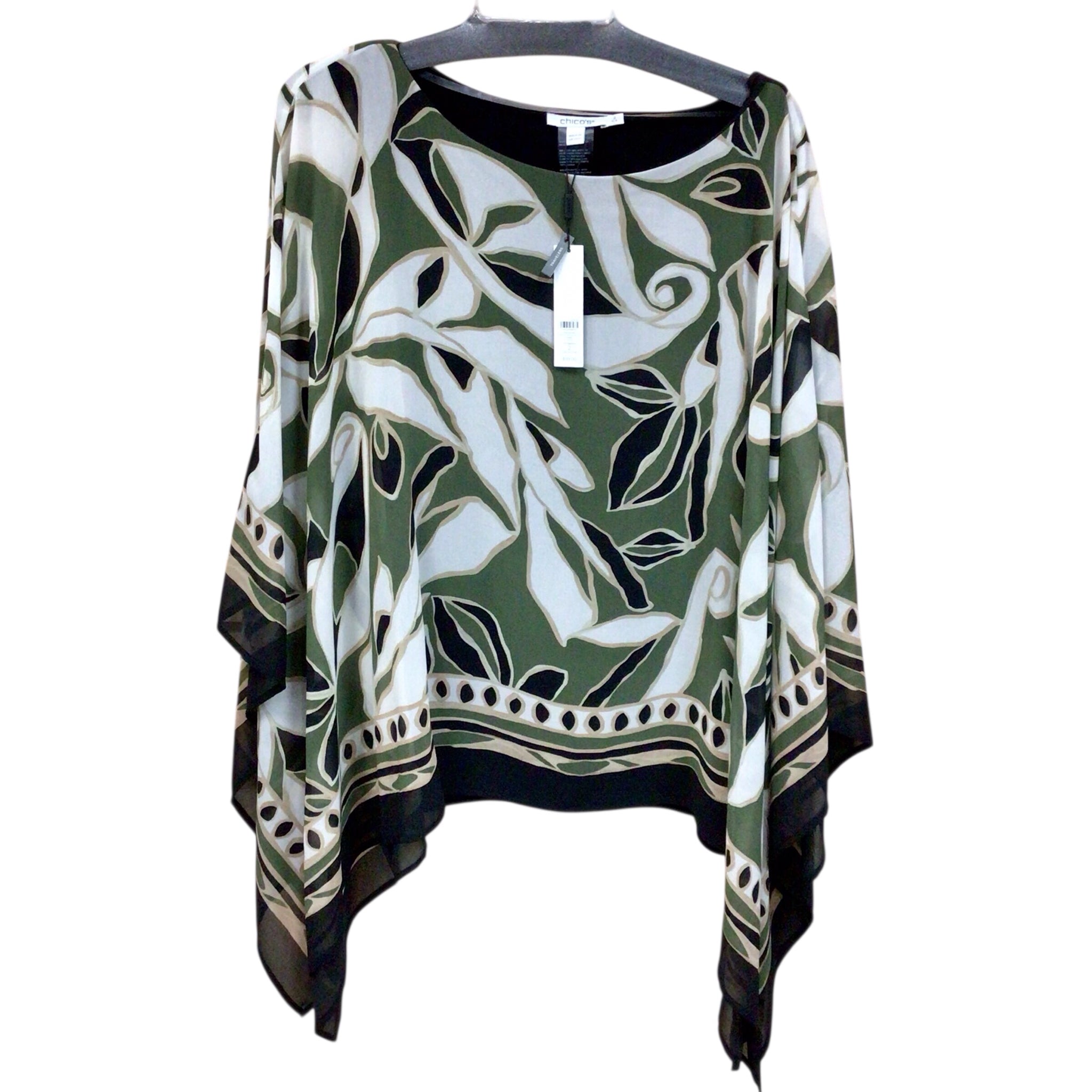 Chico's Green Floral 3/4 Sleeve Top Size Large  NWT