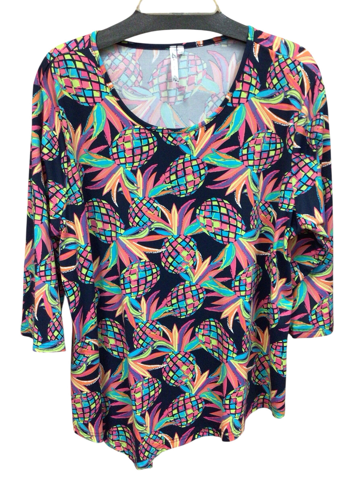Lulu B Vibrant Pineapple 3/4 Sleeve Top Size 1X