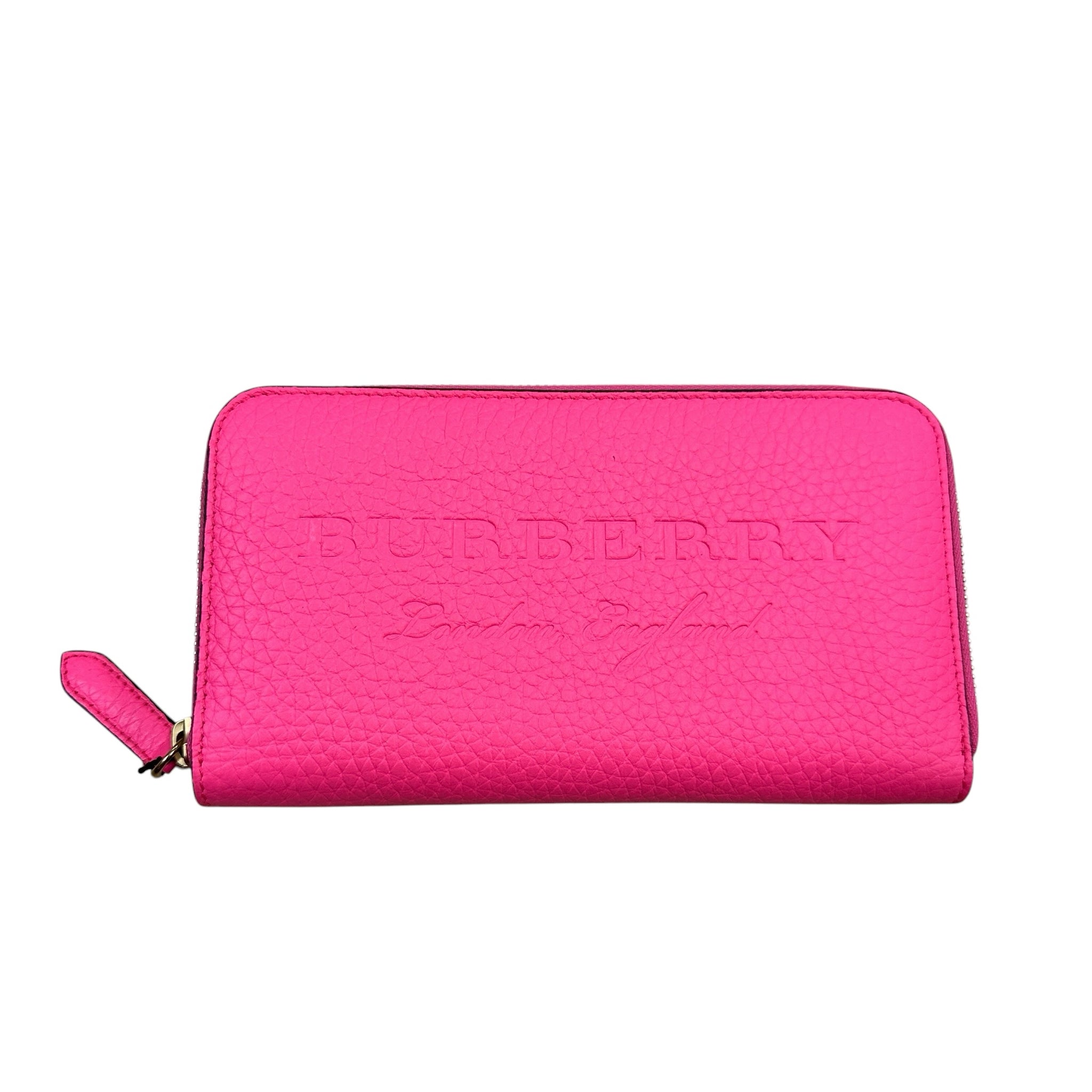 Burberry Bright Pink Zip Around Grained Leather Wallet