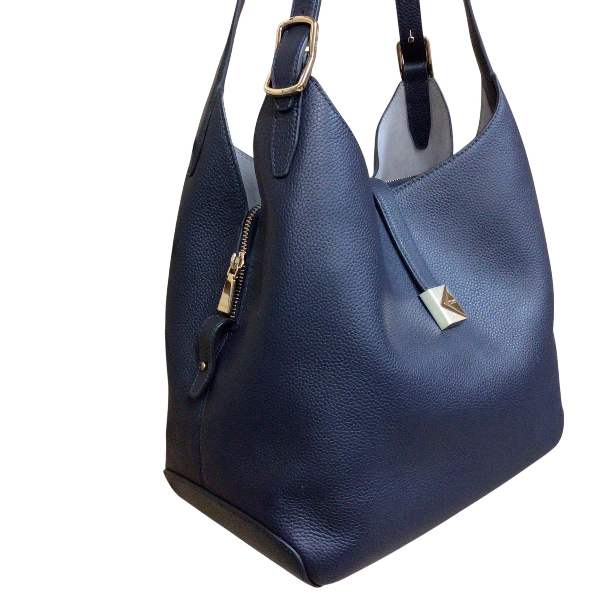 Kate Spade "Deco" Large Navy Pebbled Leather Shoulder Bag