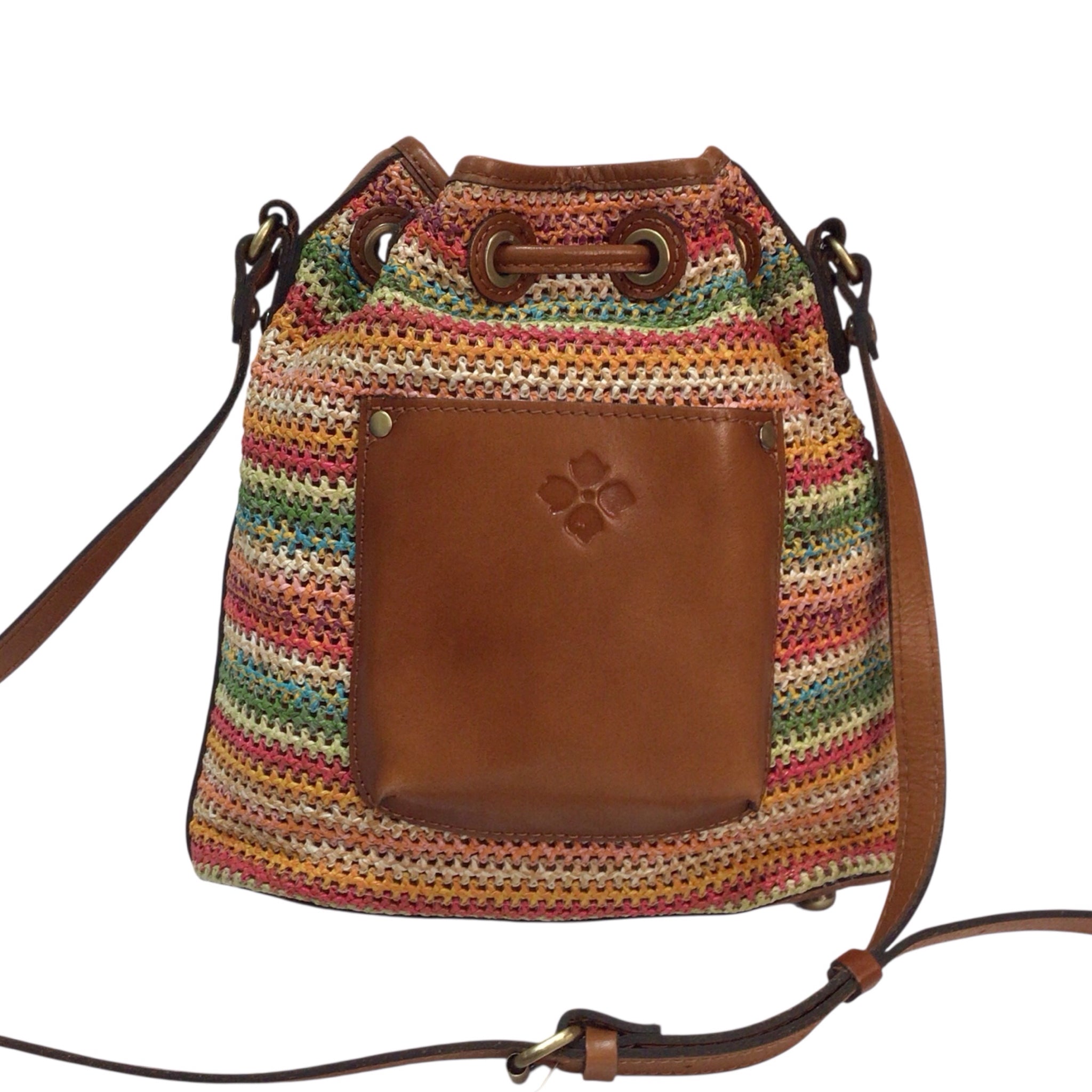 Patricia Nash Civetta Multi Color Crochet Drawstring Crossbody Bag