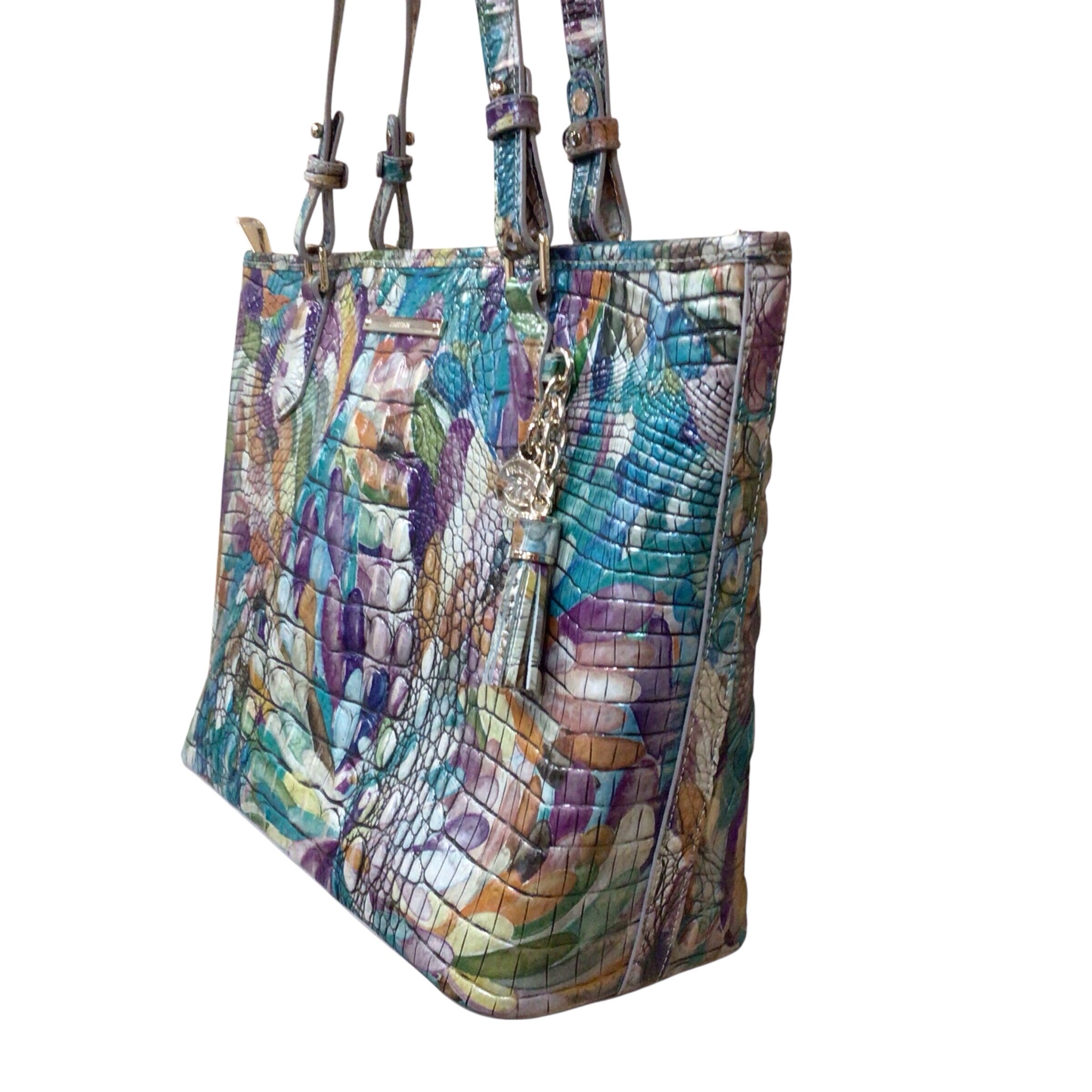 Brahmin Medium Asher "Flourish Melbourne" Croc-Embossed Leather Shoulder Bag