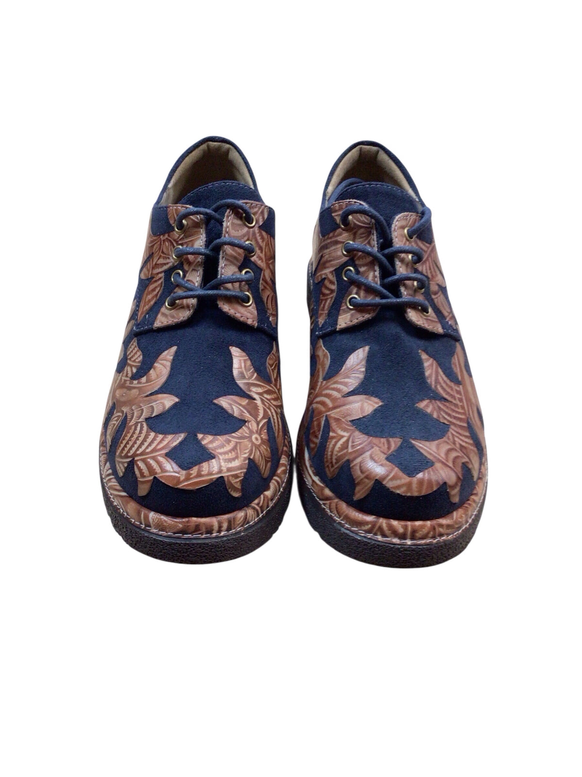 L'Artiste "Jigsaw" Navy & Brown Lace Up Oxford Shoes Size 7