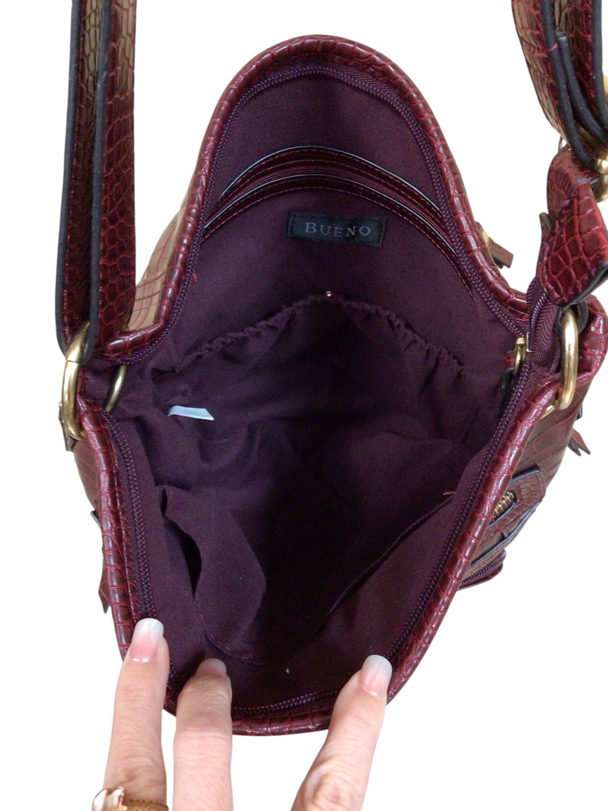 Bueno Burgundy Faux Croc-Embossed Shoulder Bag