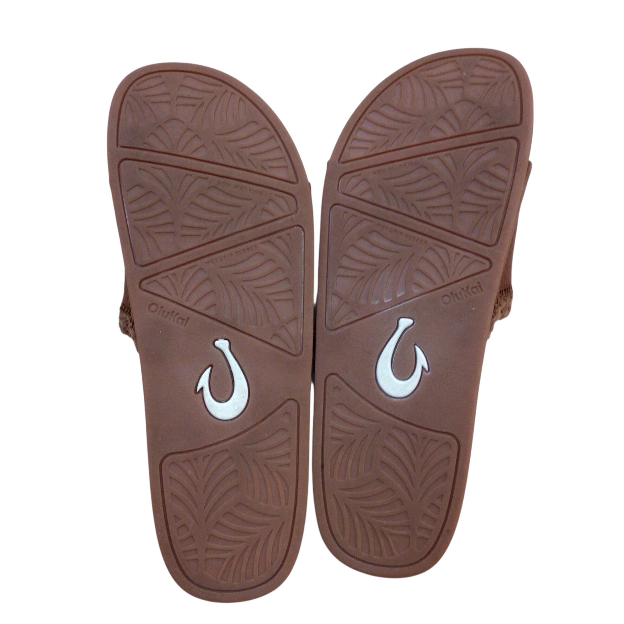 Olukai "Pakea" Brown Leather Slide Sandals Size 9W