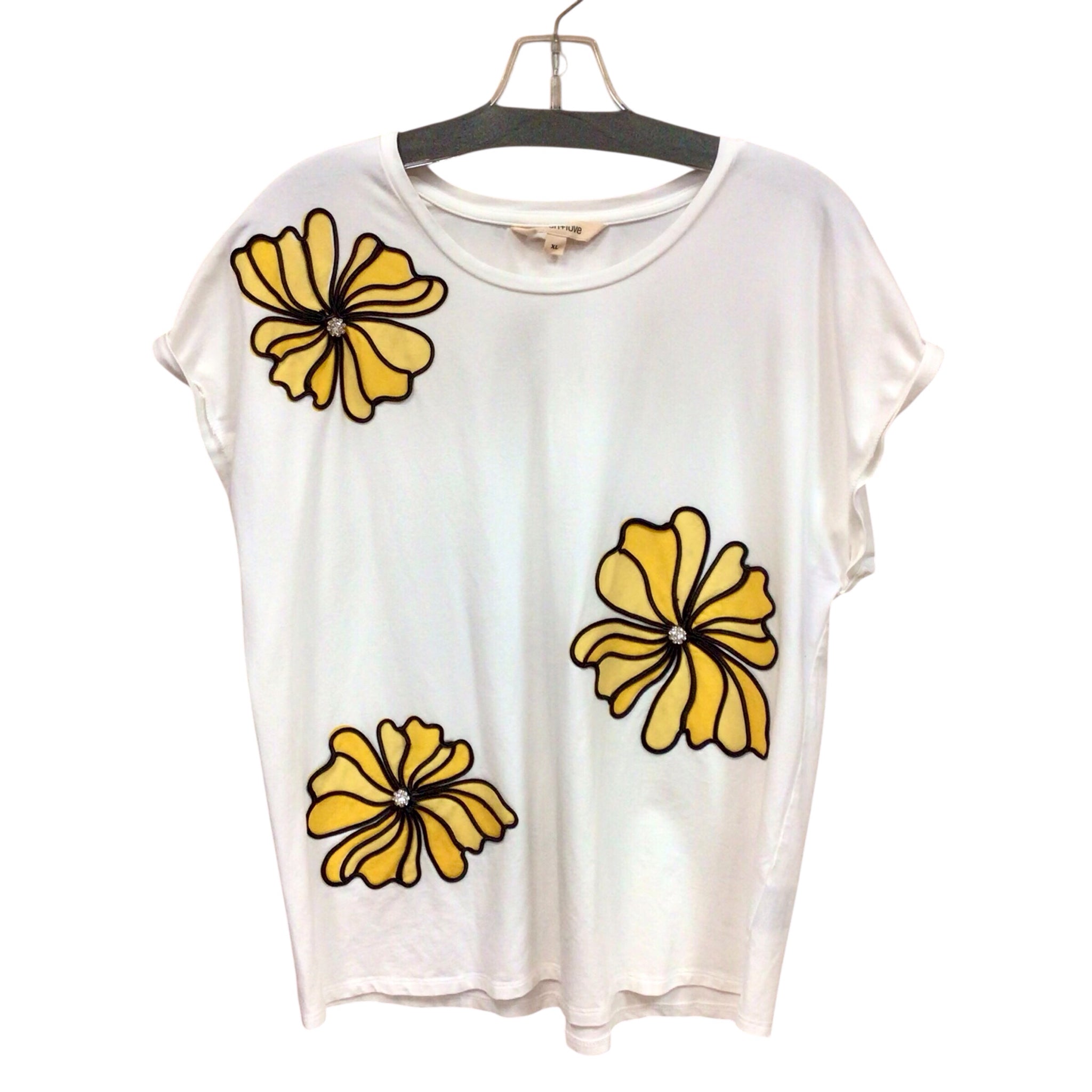 Mesh+Love Yellow Flower Short Sleeve Top Size XL