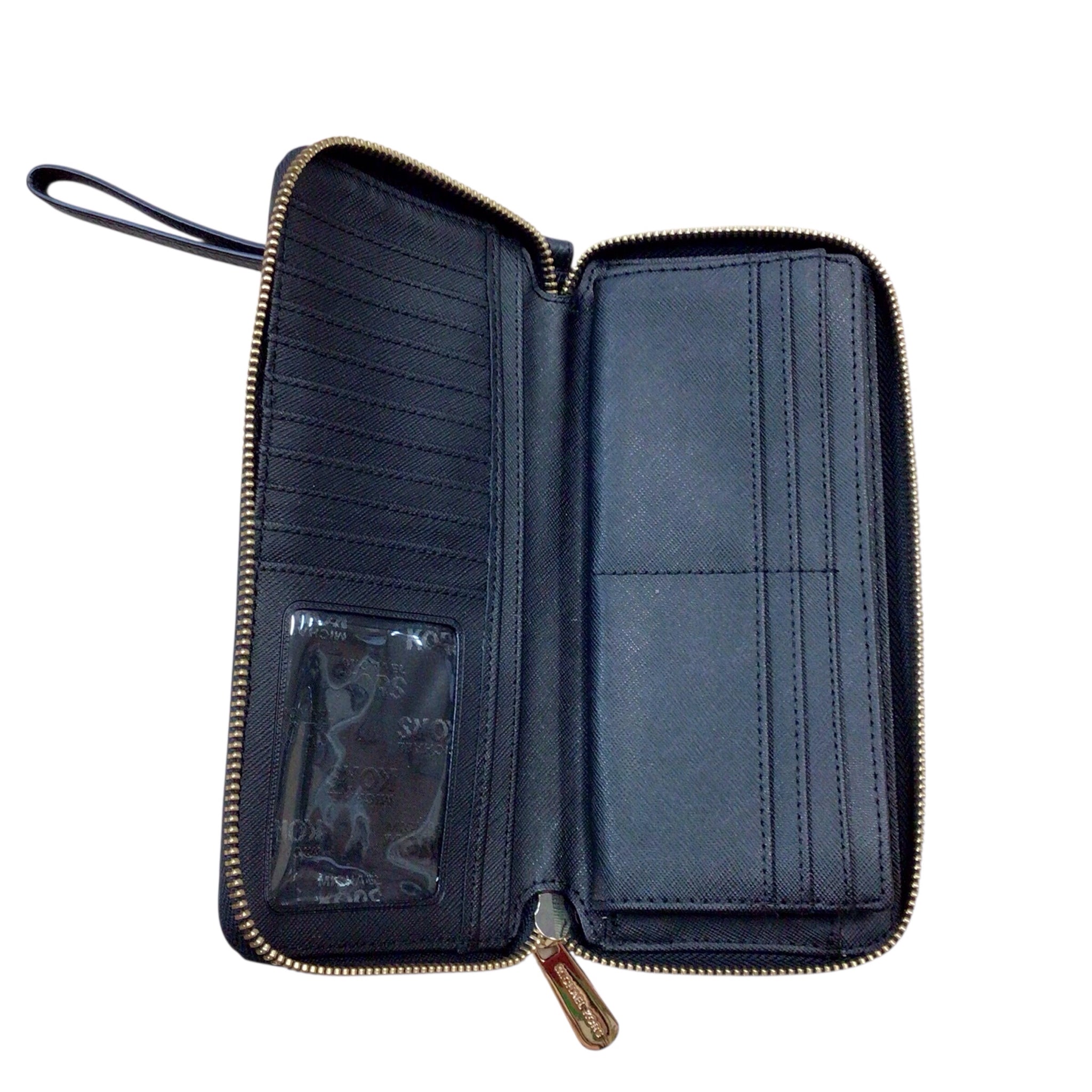 Michael Kors Black Leather Zip Around Wristlet Wallet