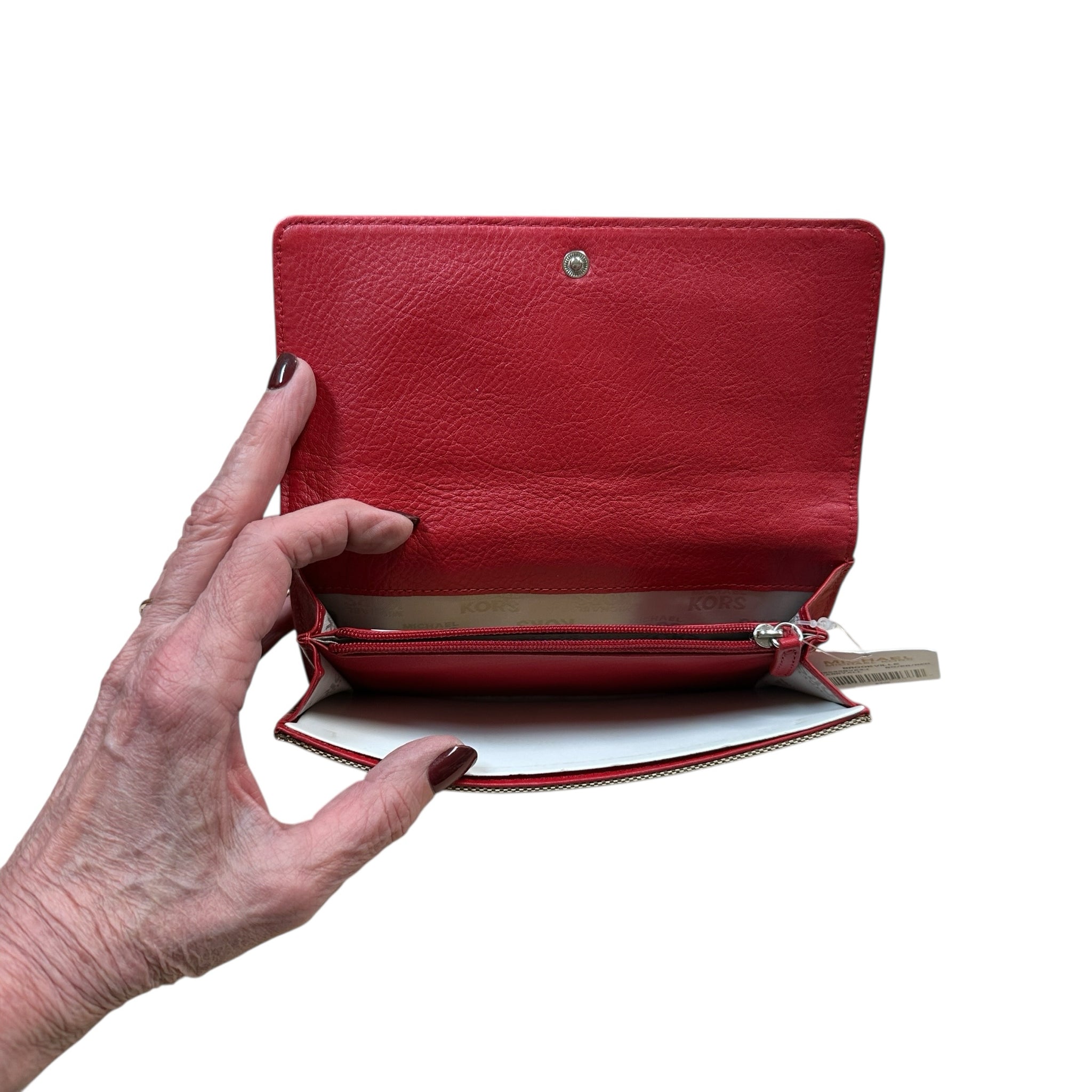 Michael Kors Brookville Tan Red Leather & Canvas Wallet