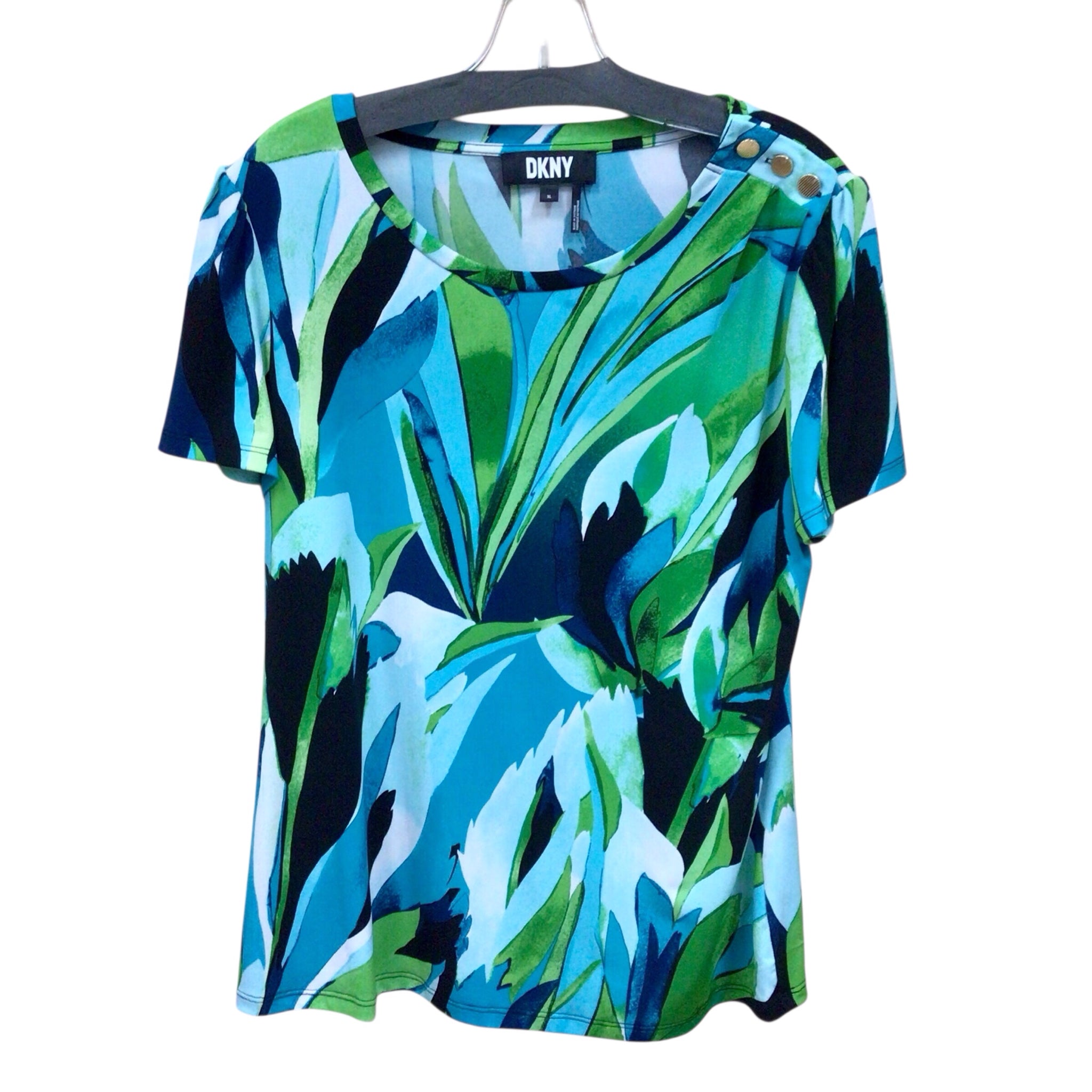 DKNY Blue & Green Short Sleeve Top Size XL