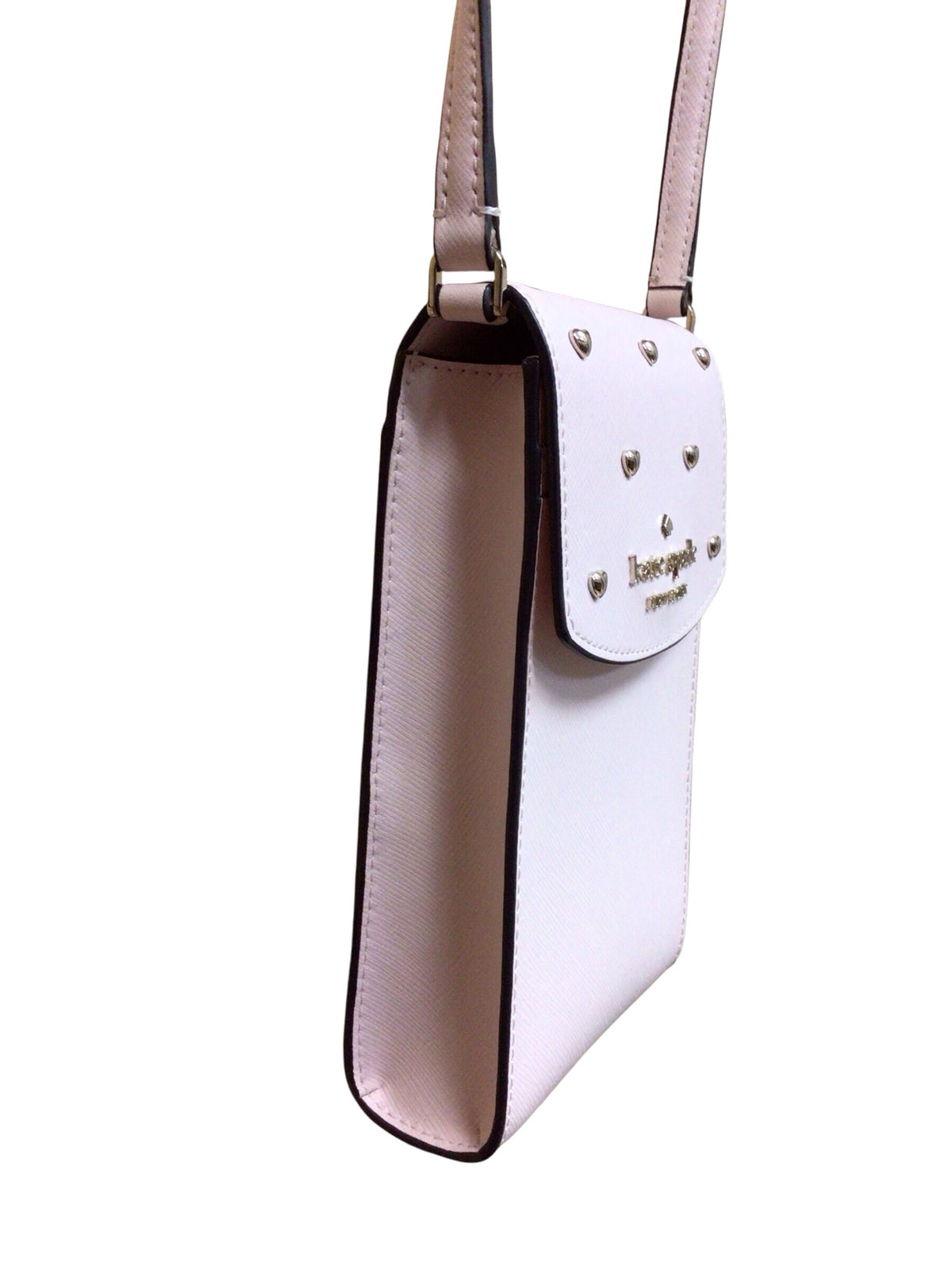 Kate Spade "Staci" Pink Studded Heart North South Flap Phone Crossbody Bag