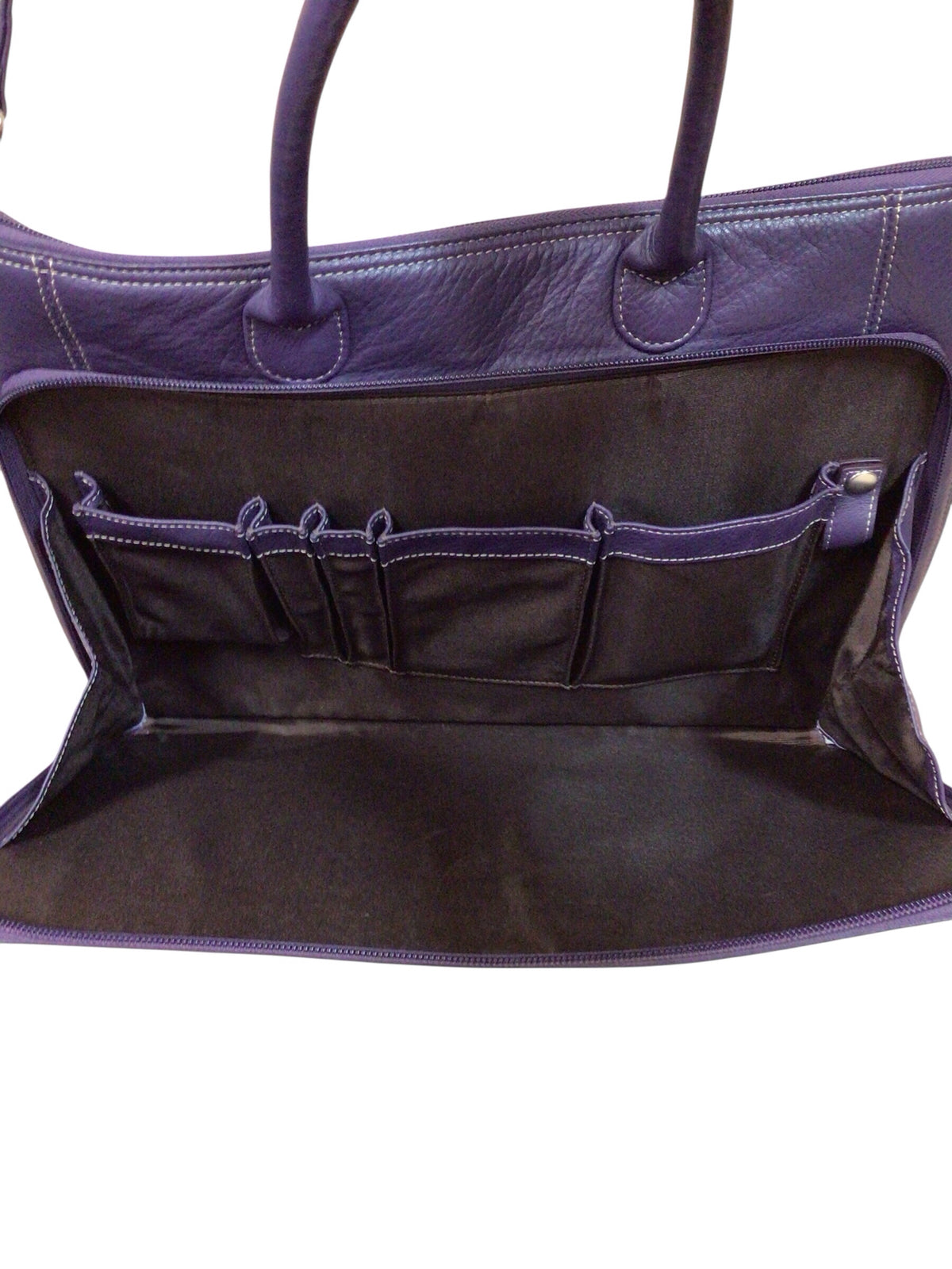 Levenger Purple Pebbled Leather Expandable Briefbag