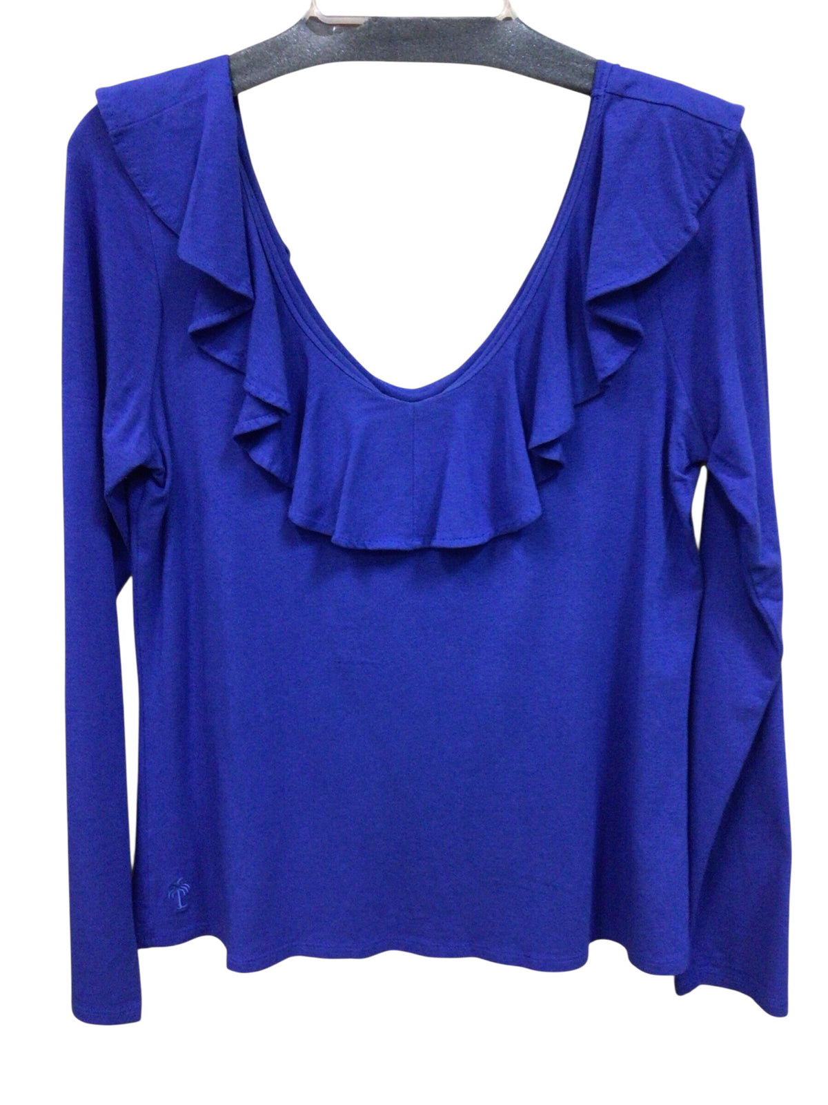 Lilly Pulitzer "Alessa" Dark Blue Long Sleeve Ruffle Knit Top Size Medium