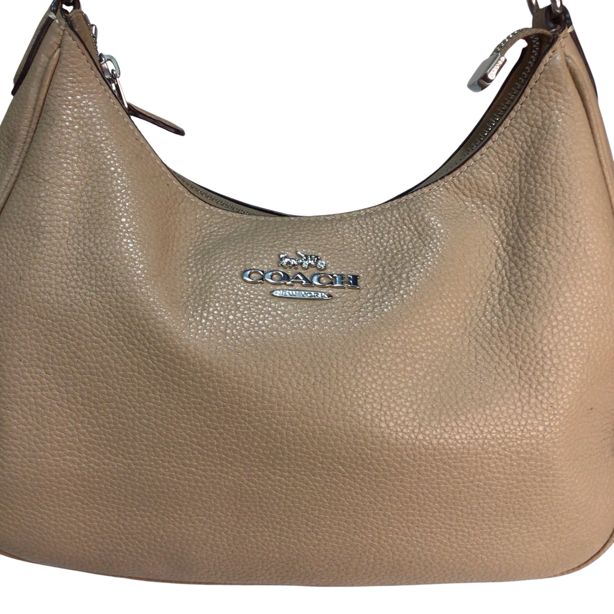 Coach Pebbled Leather Beige Shoulder Bag