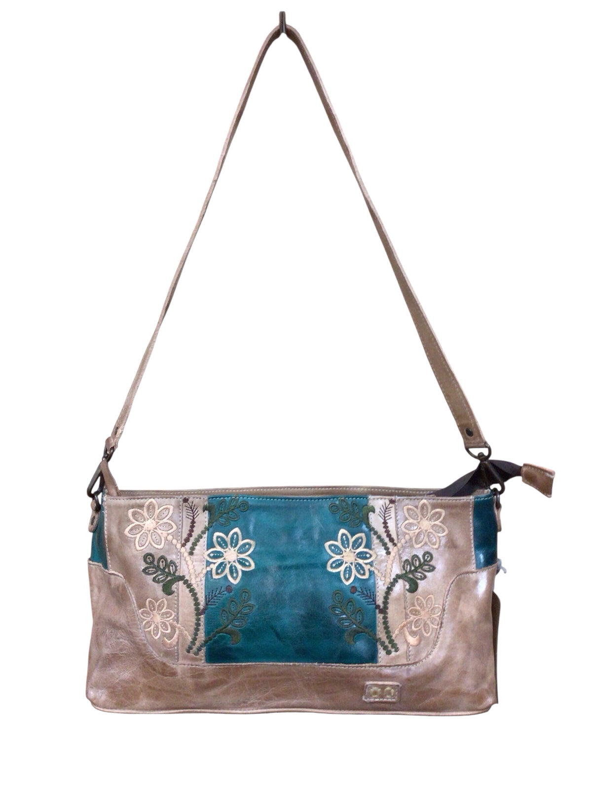Bed Stu "Hyperbolic" Oats Arctic Teal Rustic Embroidered Shoulder Bag