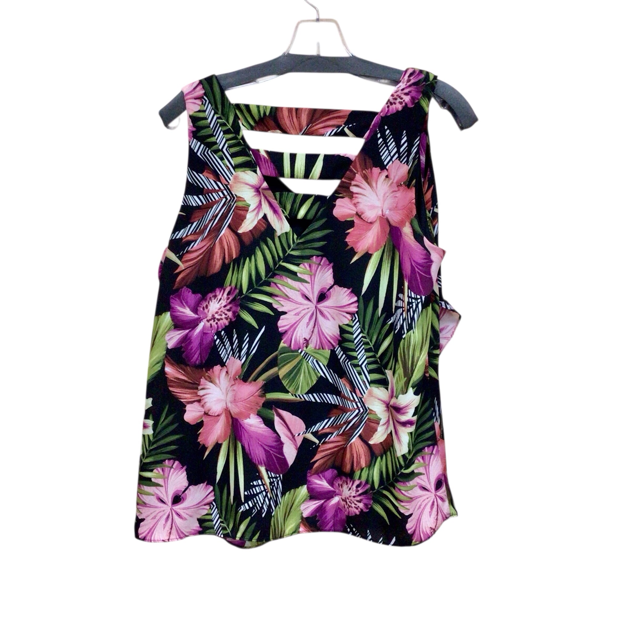 Thalia Sodi Black & Pink Floral Sleeveless Top Size Large