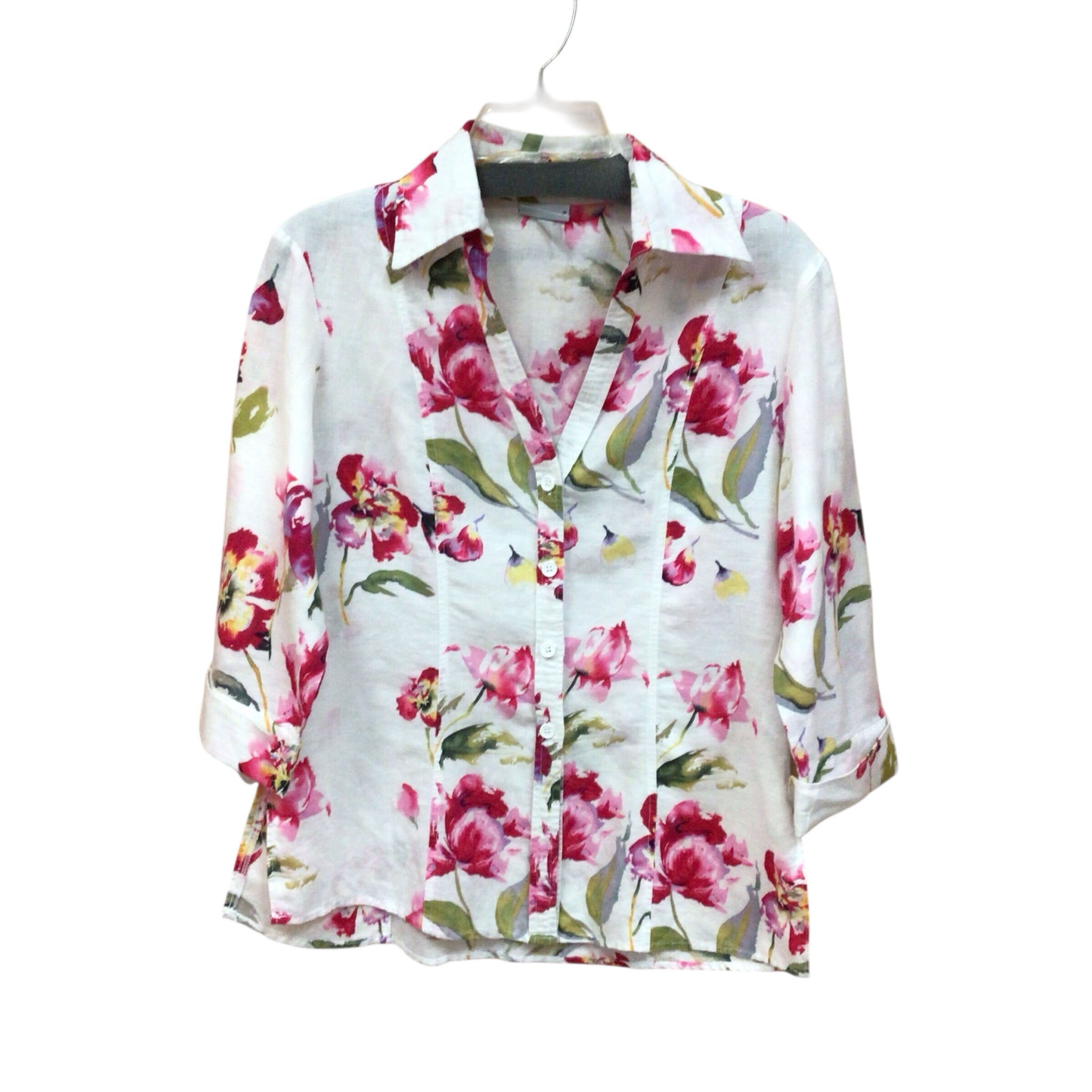 Harve Benard Long Sleeve Floral Button Up Top Size Medium