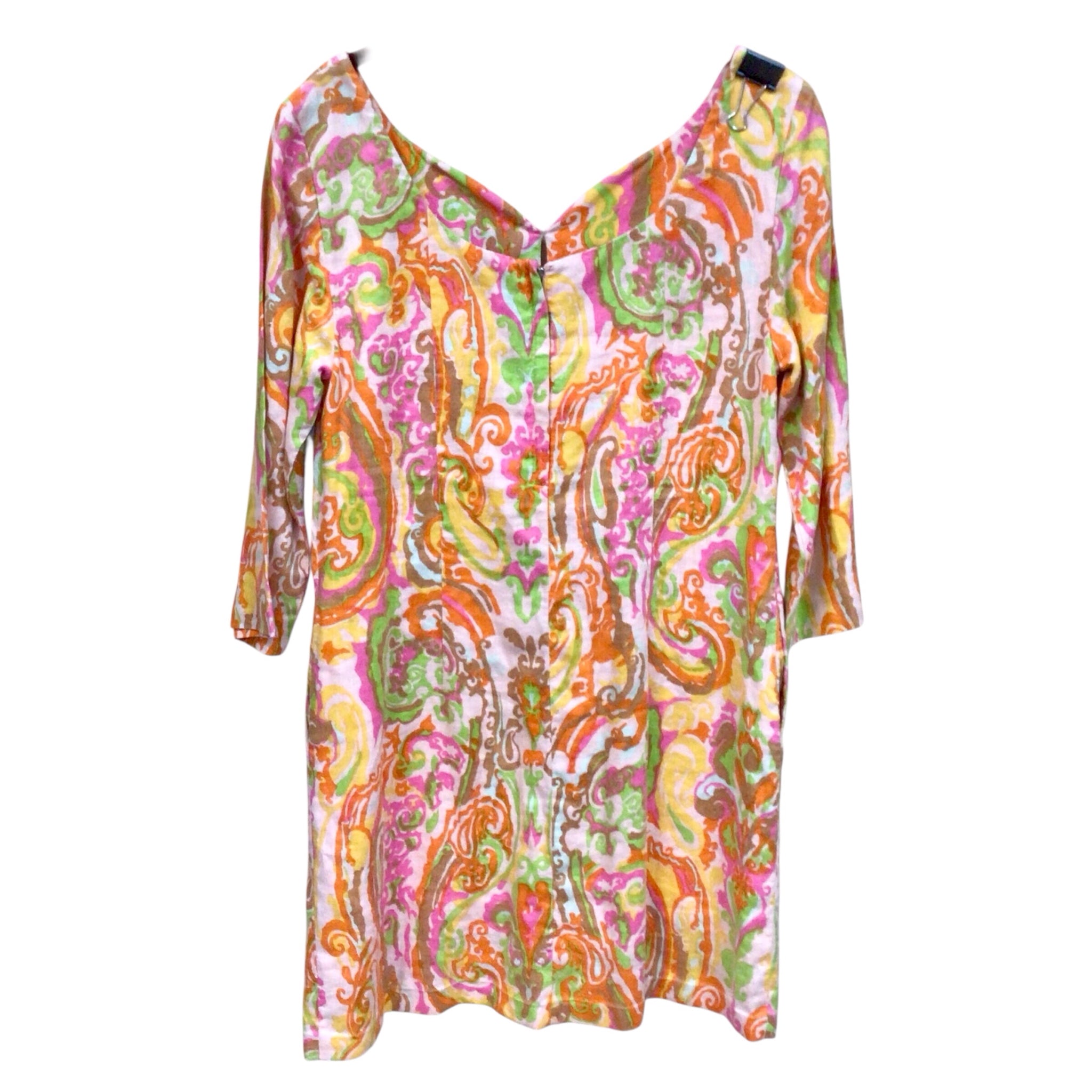 J Crew Orange & Pink Long Sleeve Dress Size 6 Petite