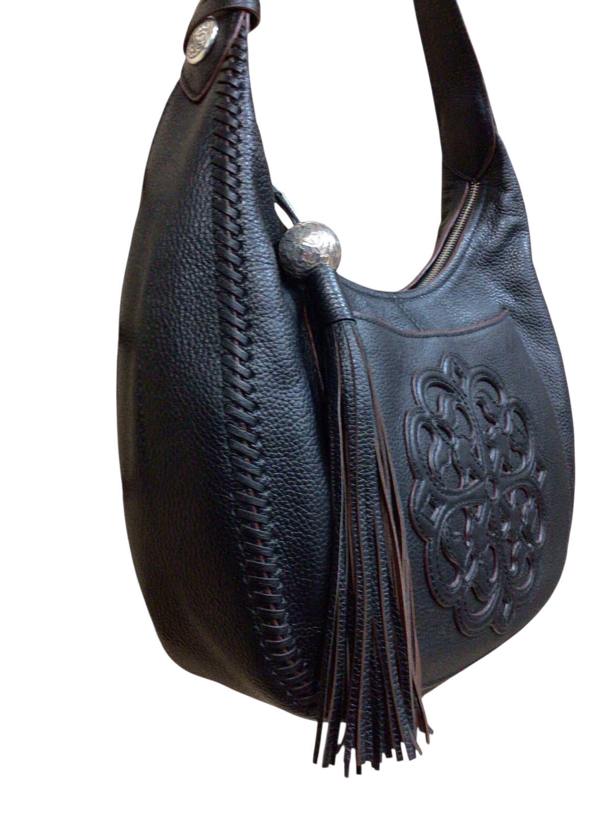 Brighton "Silvana" Black Pebbled Leather Shoulder Bag