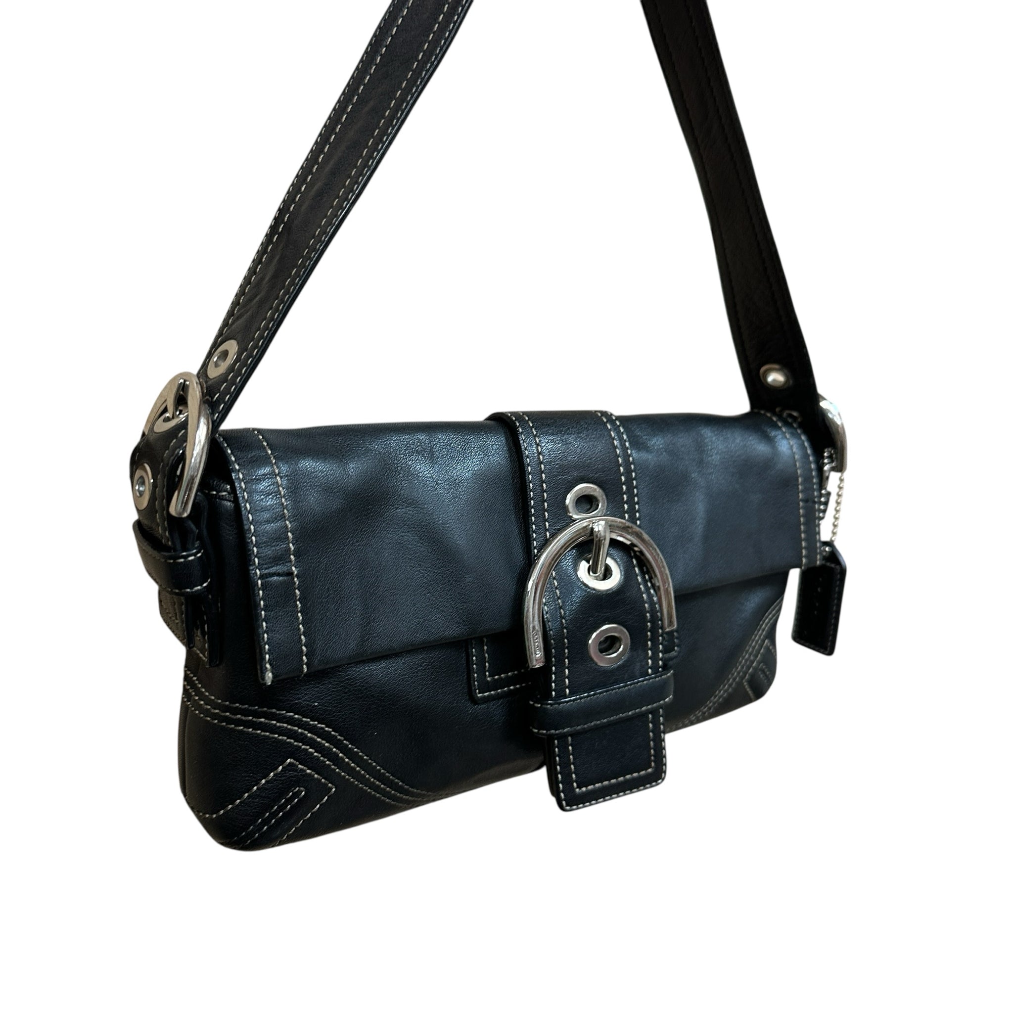 Coach 8A05 Vintage Black Leather Shoulder Bag