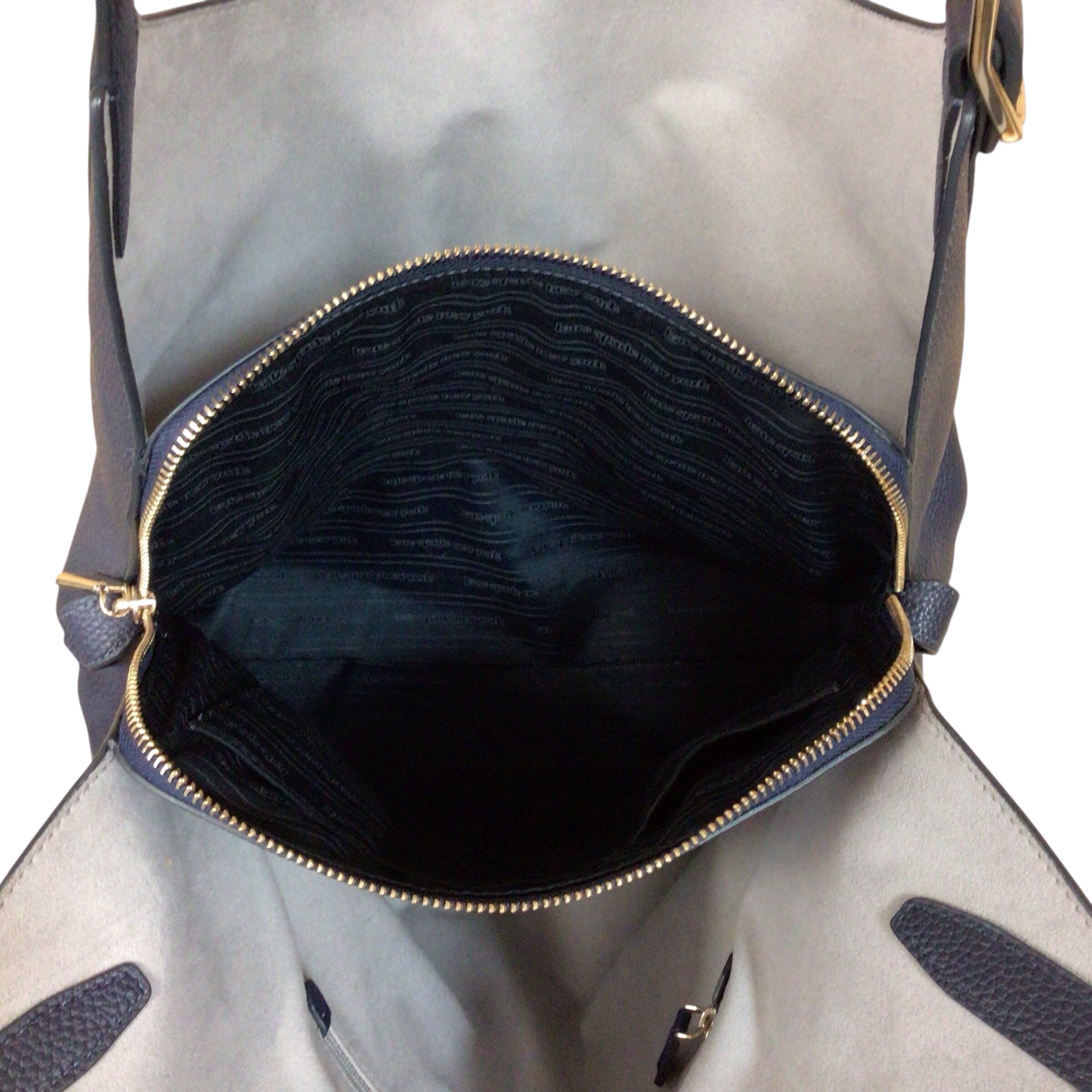 Kate Spade "Deco" Large Navy Pebbled Leather Shoulder Bag