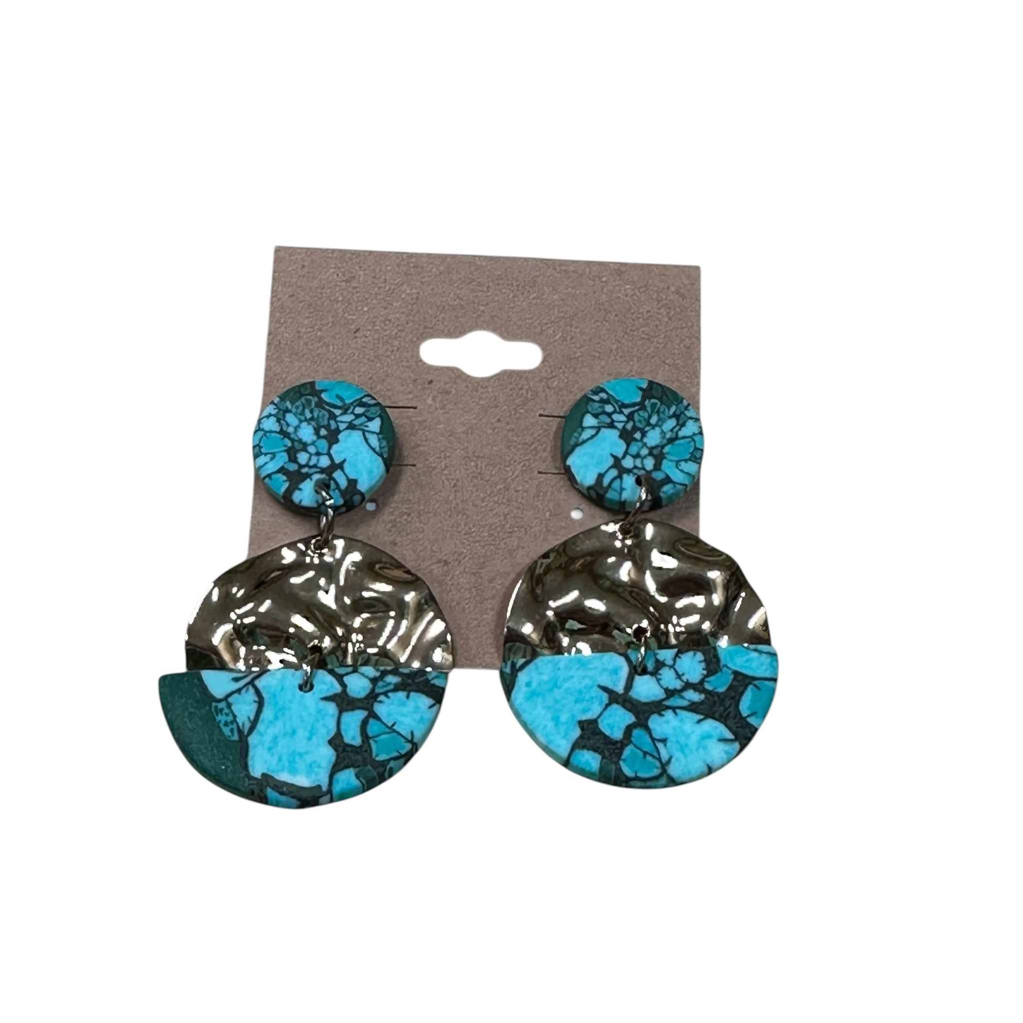 Gold & Teal Post Statement Earrings