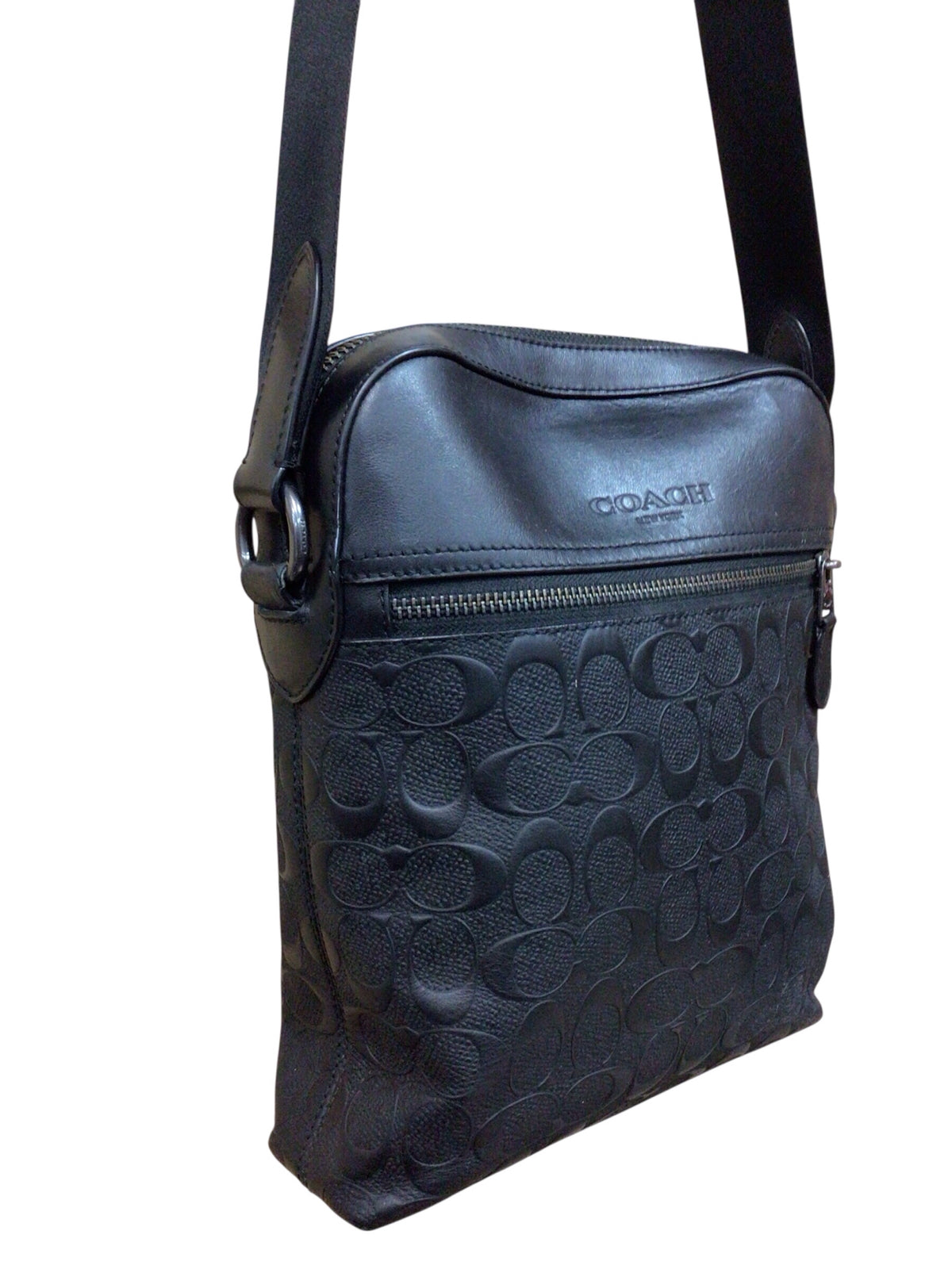 COACH 4009 Houston Flight Bag In Signature Black Leather Crossbody