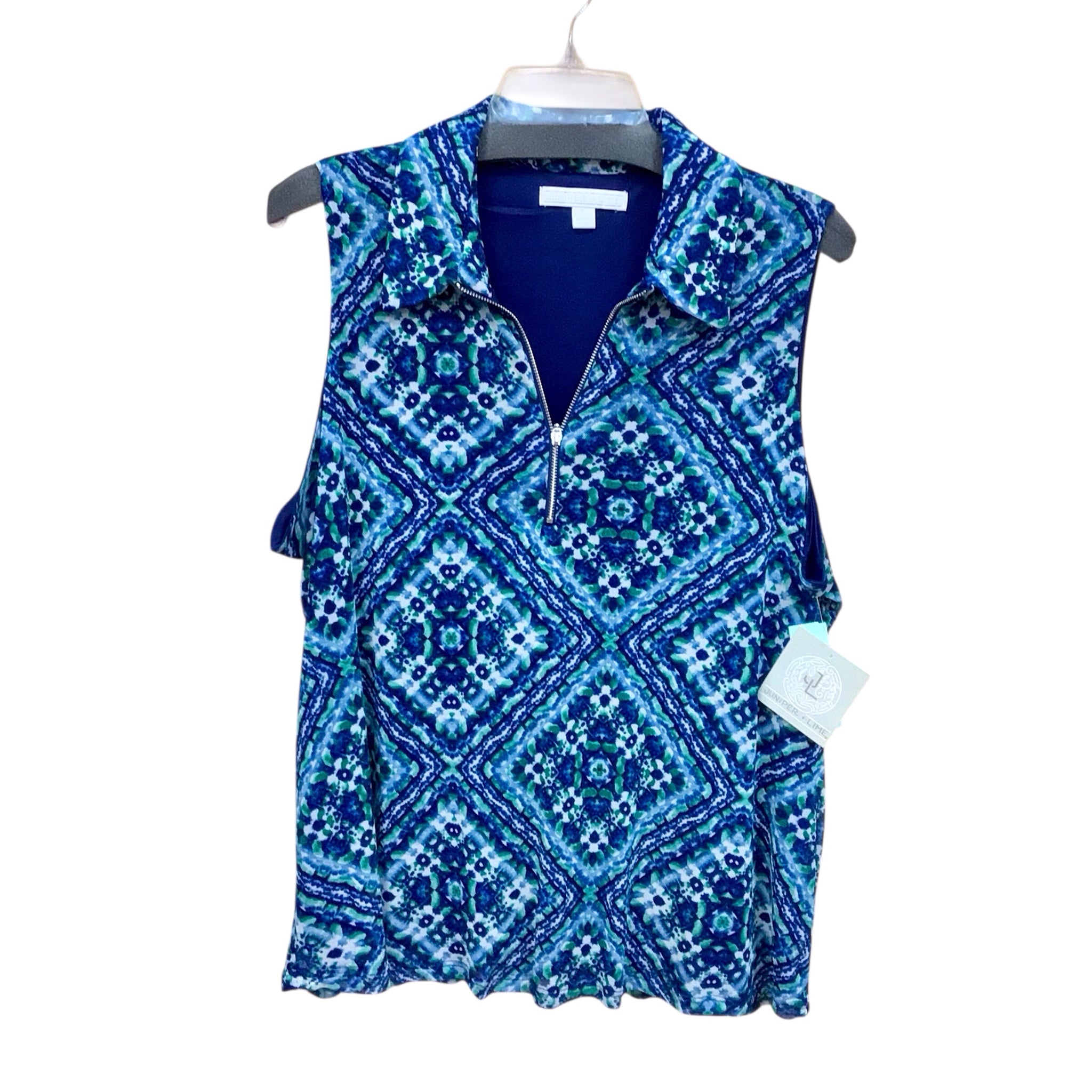 Juniper + Lime Navy & Green Sleeveless Top Size Large NWT