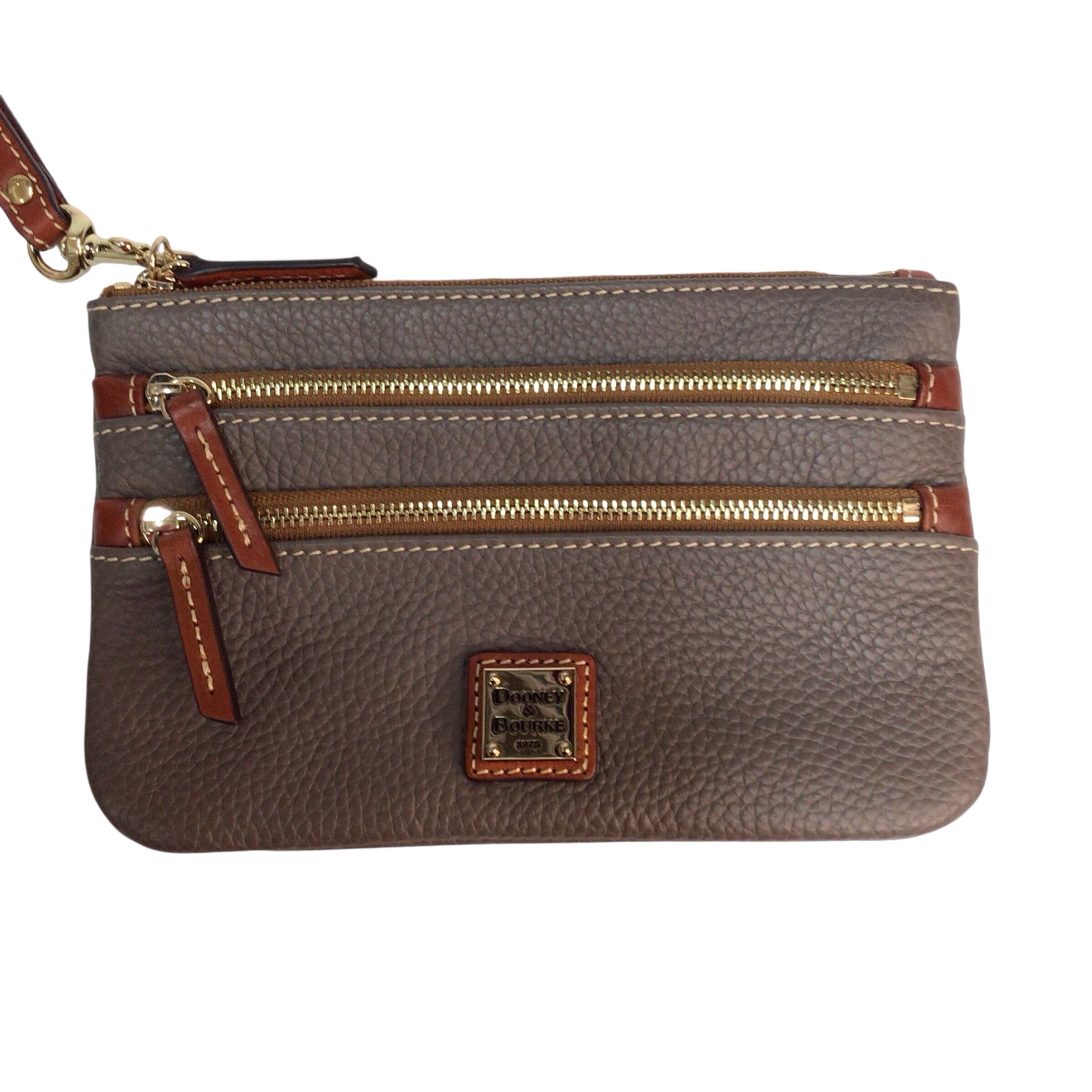 Dooney & Bourke Gray Pebble Grain Triple Zipper Wristlet