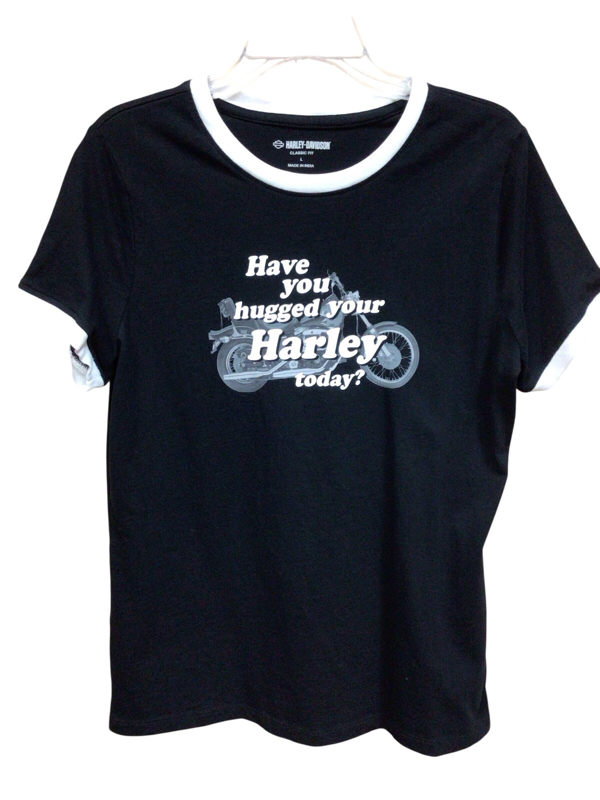 Harley Davidson Black & White "Have You Hugged Your Harley" Short Sleeve Top Size Large