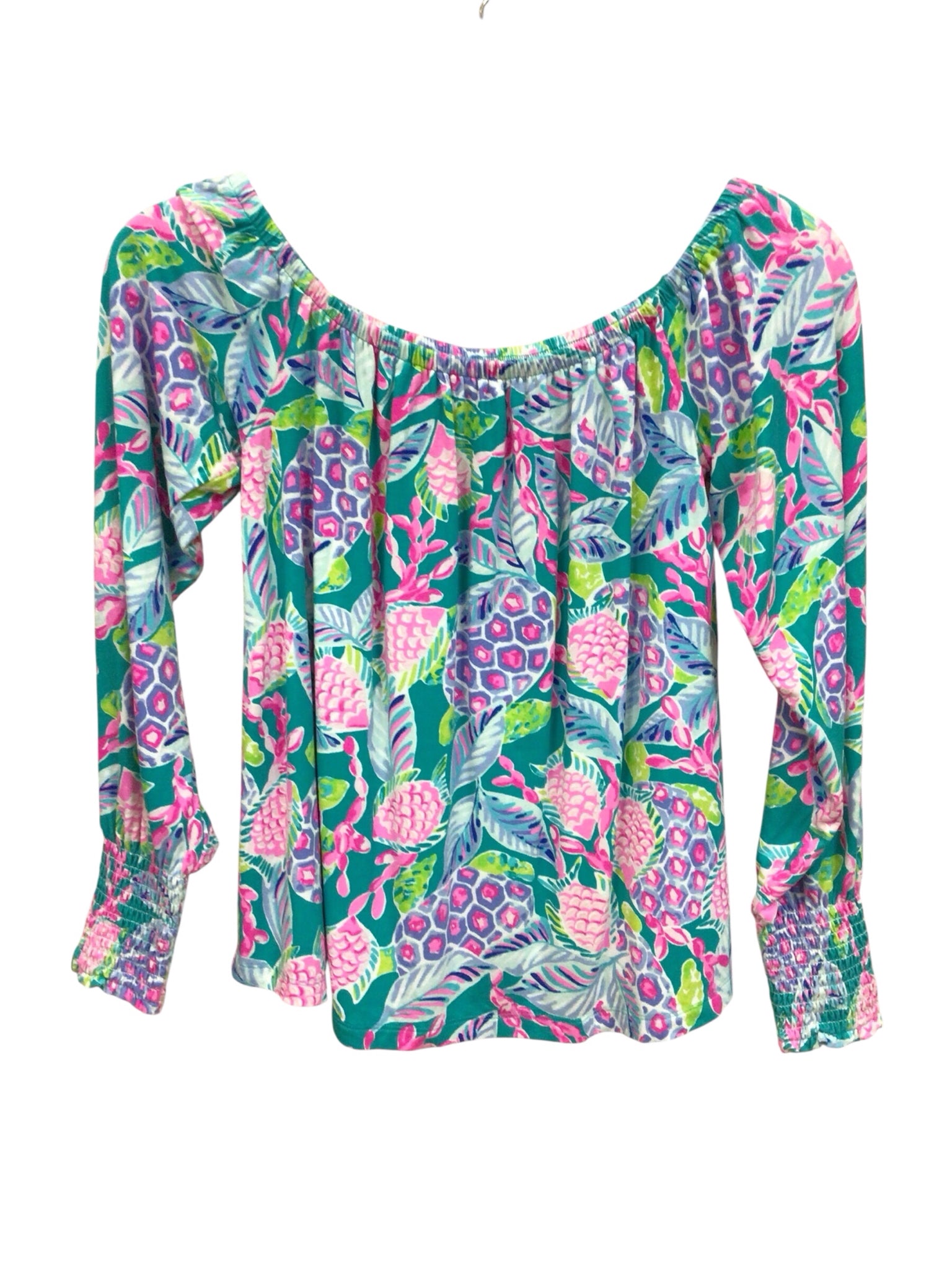 Lilly Pulitzer Lana Turtle Wave Off The Shoulder Long Sleeve Top Size XS