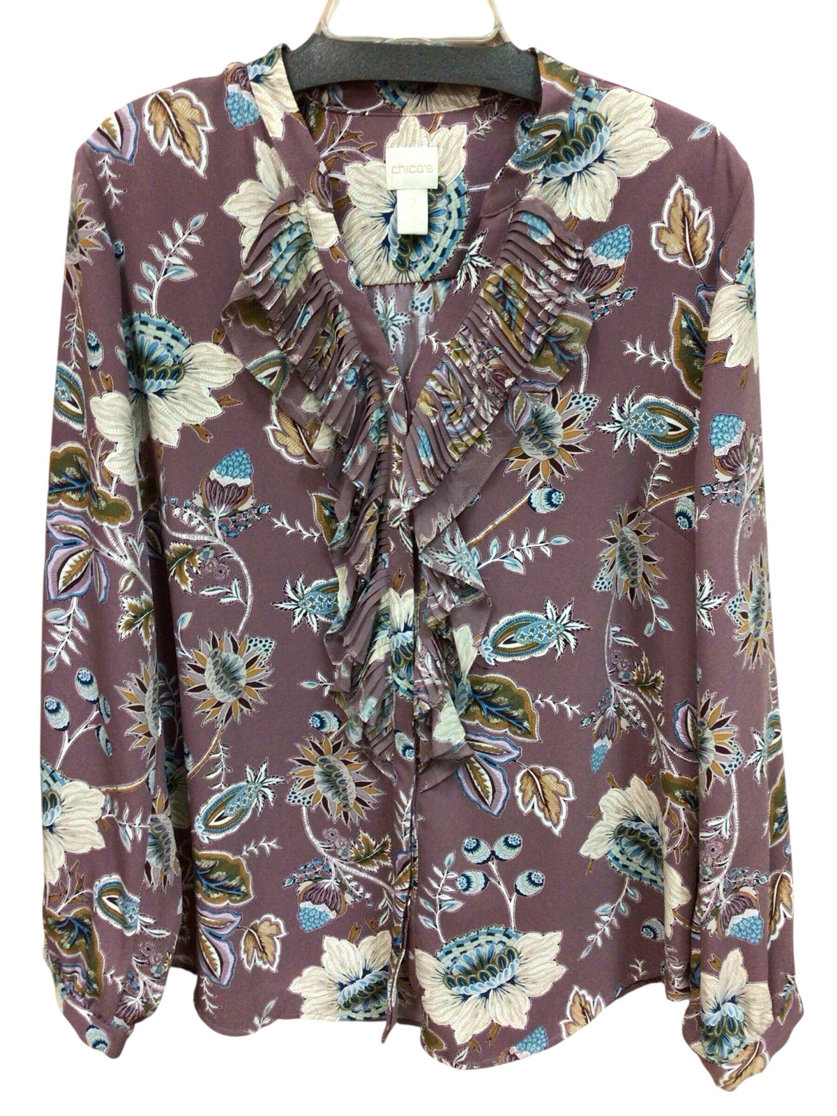 Chico's Long Sleeve Purple Floral Blouse Size Large