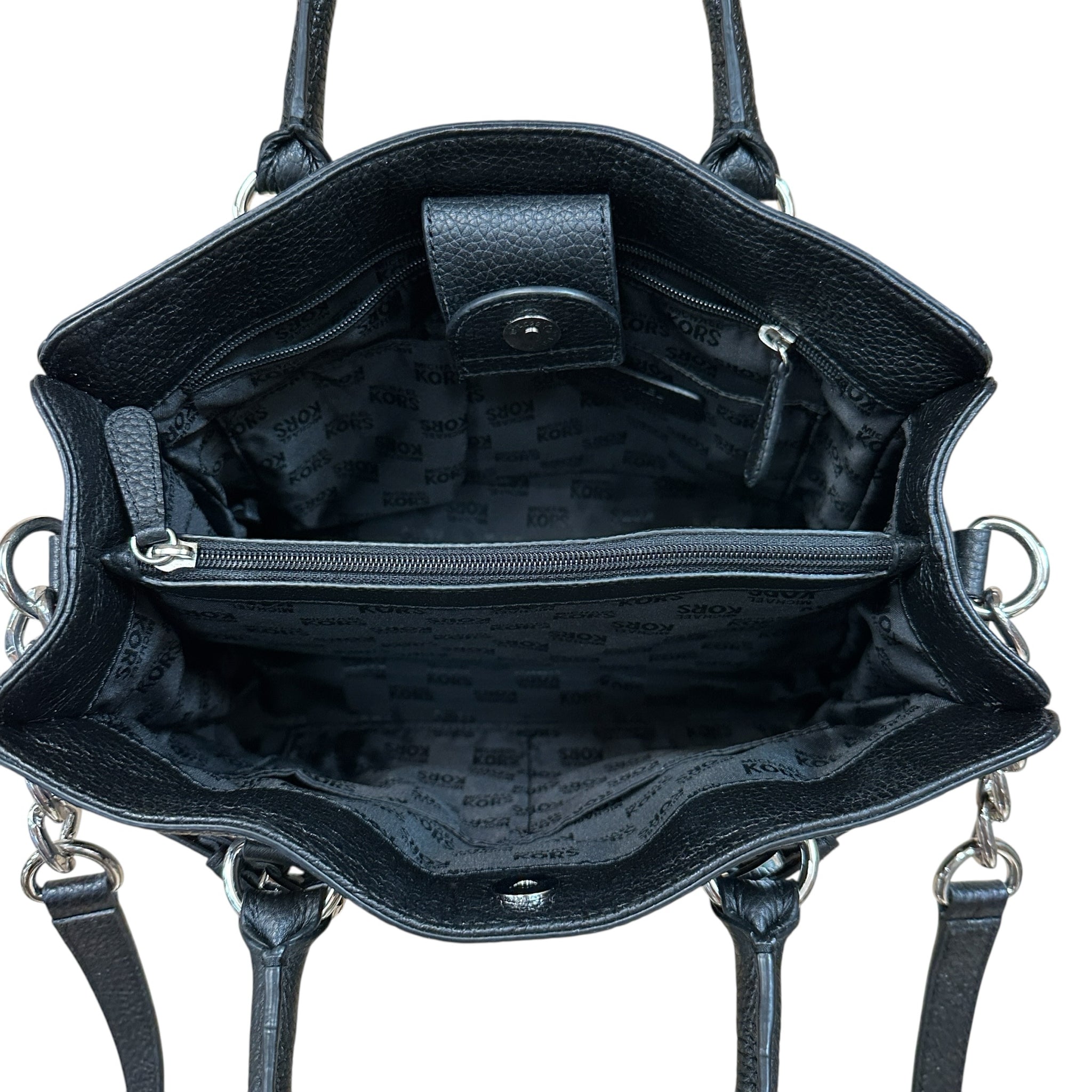 Michael Kors "Hamilton Frame Out" Black & Gray Leather Satchel Crossbody
