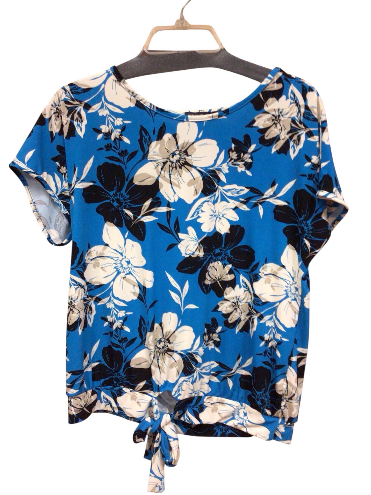 Adrienne Vittadini  Blue & White Floral Short Sleeve Top Size Medium