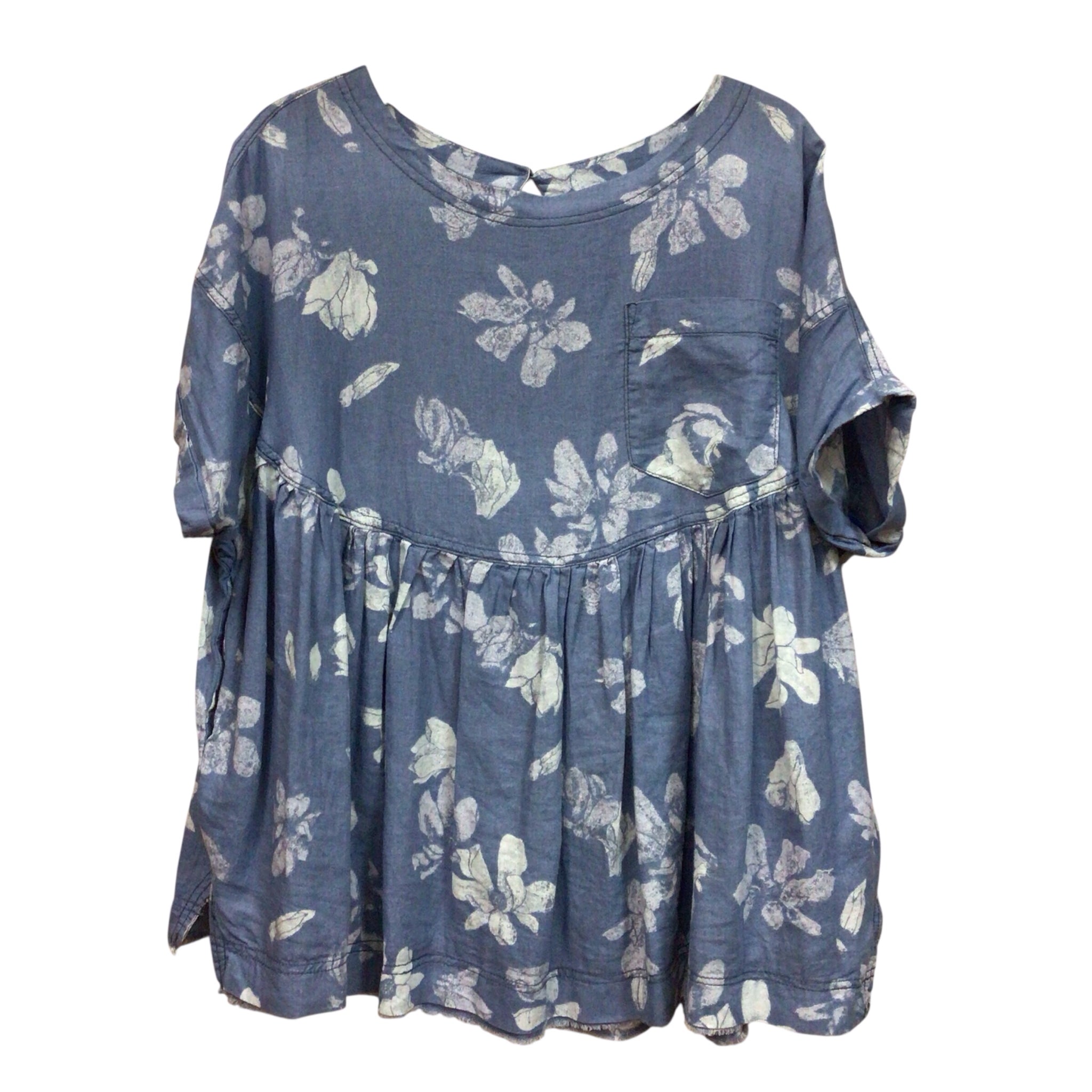 We The Free Blue Floral Short Sleeve Top Size XS