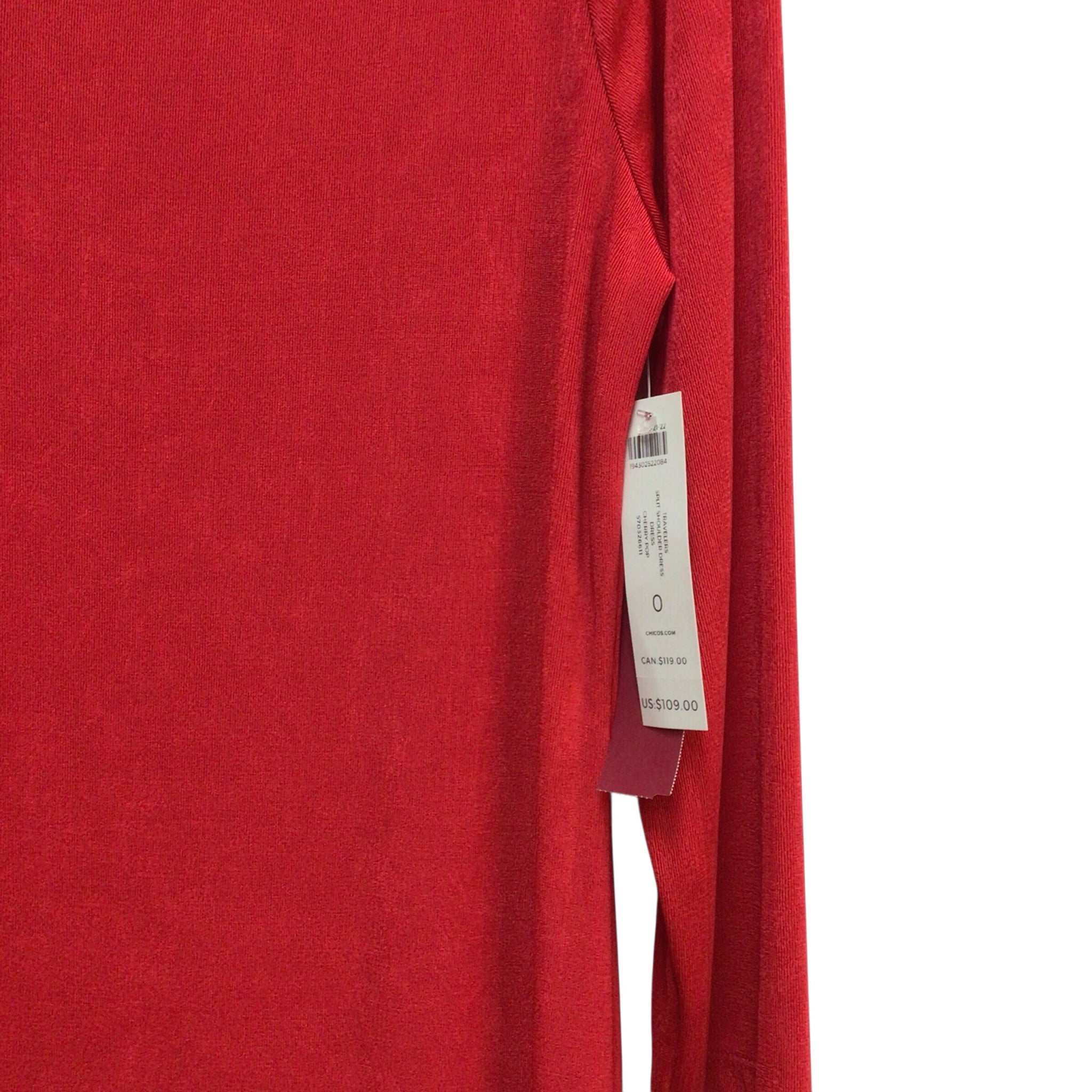 Chicos Travelers Split Shoulder Long Sleeve Red Dress Size Small NWT