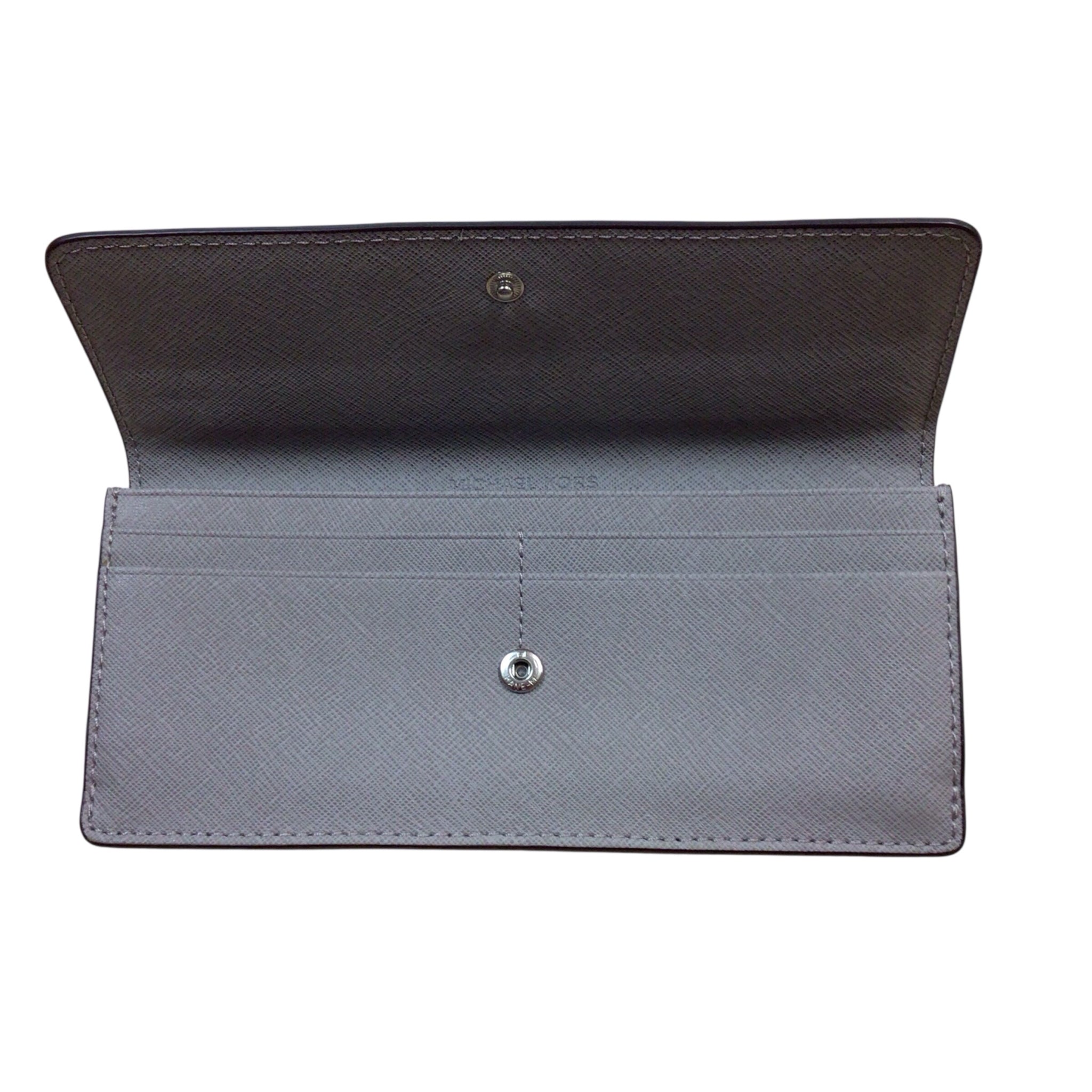 Michael Kors "Jet Set" Saffiano Gray Leather Fold-Over Slim Wallet