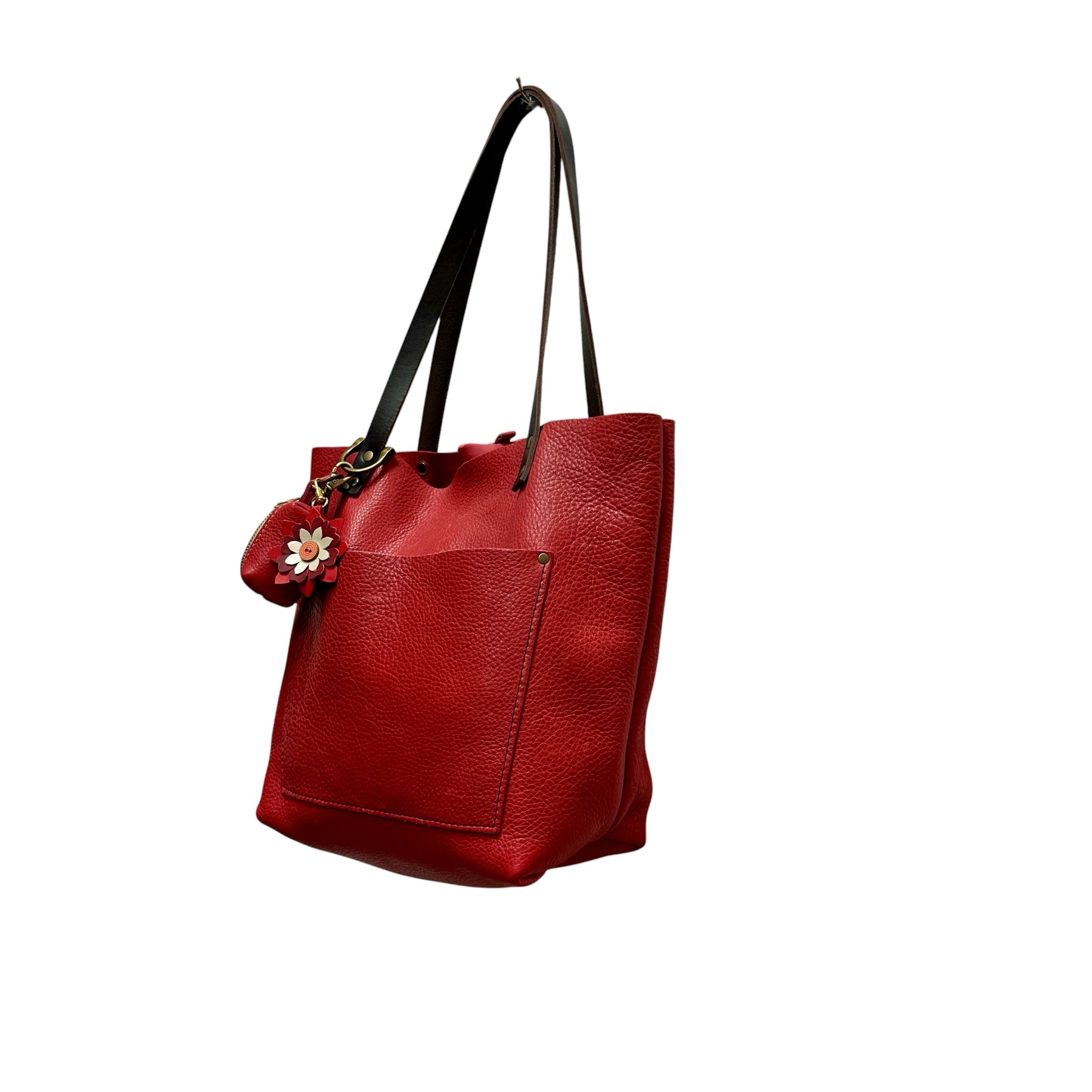 Portland Leather Classic Red Pebbled Leather Tote Bag with Case