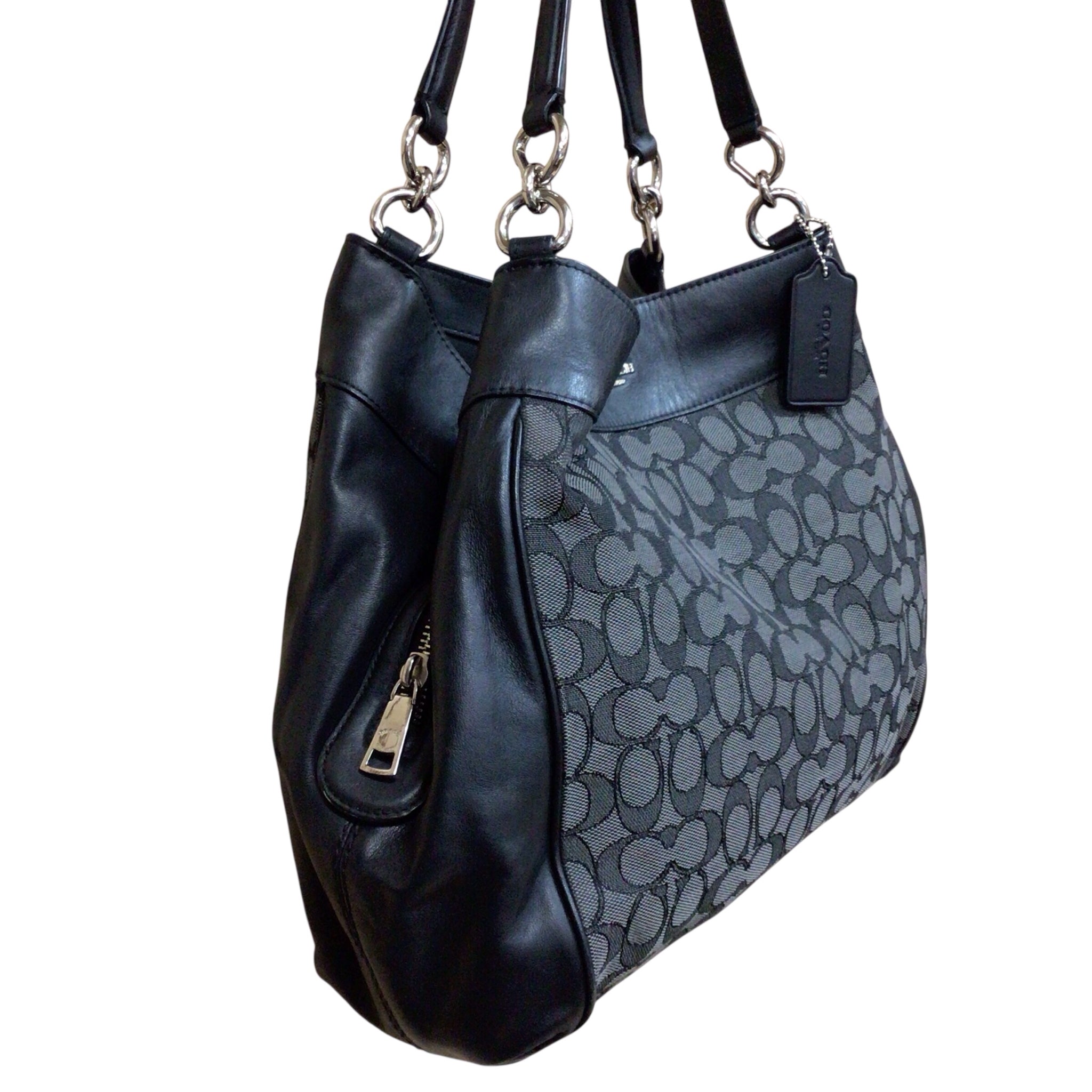 Coach F57612 "Lexi" Signature Jacquard Black Leather Trim Shoulder Bag