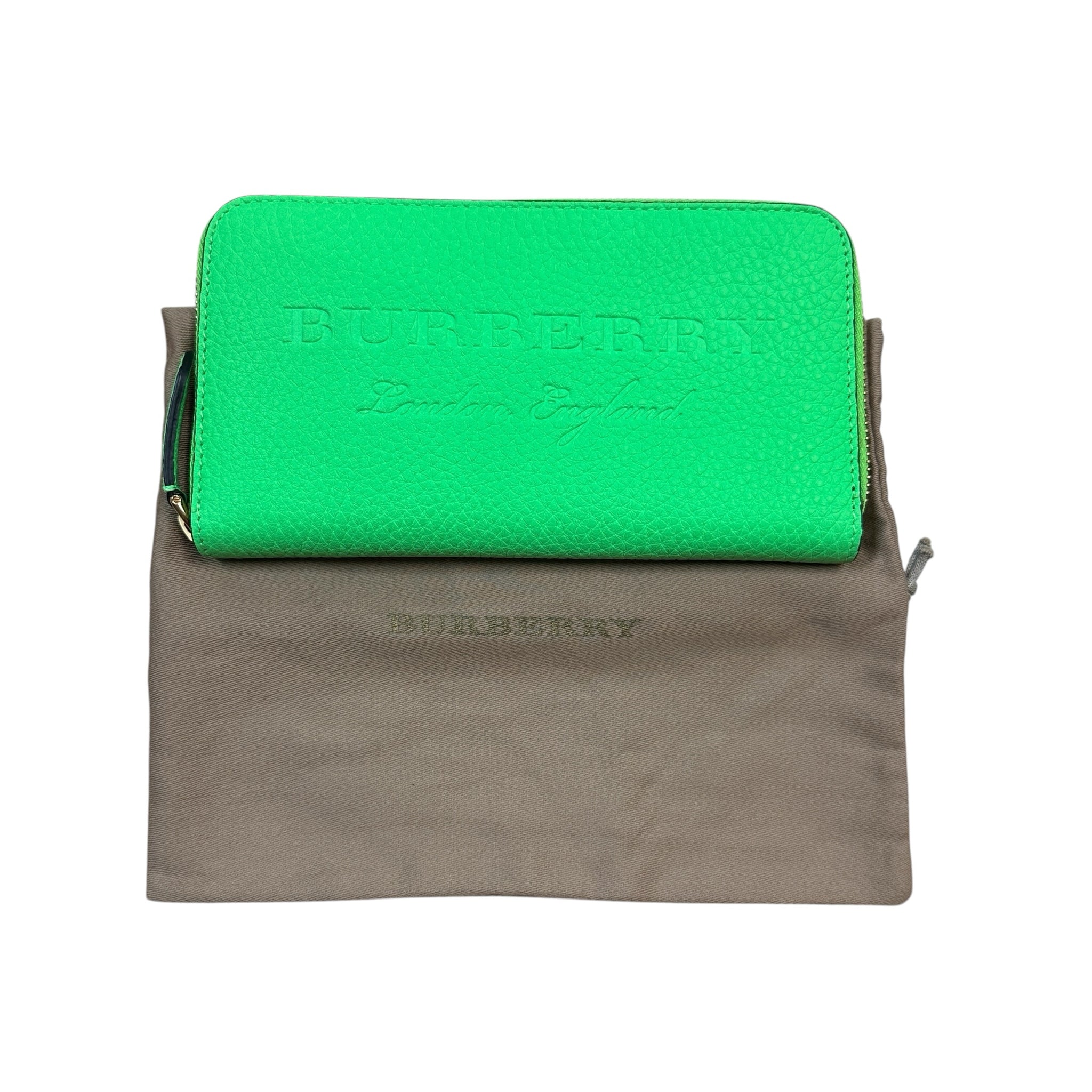 Burberry Bright Green Zip Around Grained Leather Wallet