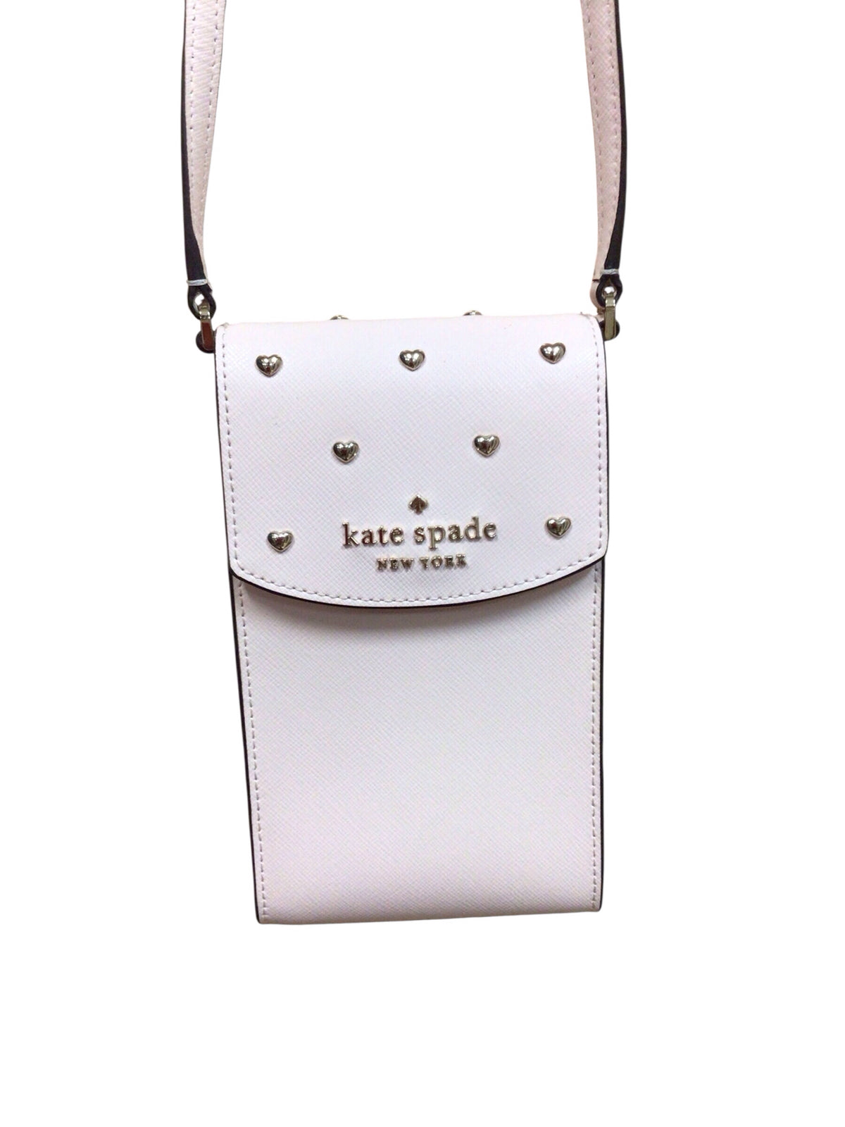 Kate Spade "Staci" Pink Studded Heart North South Flap Phone Crossbody Bag