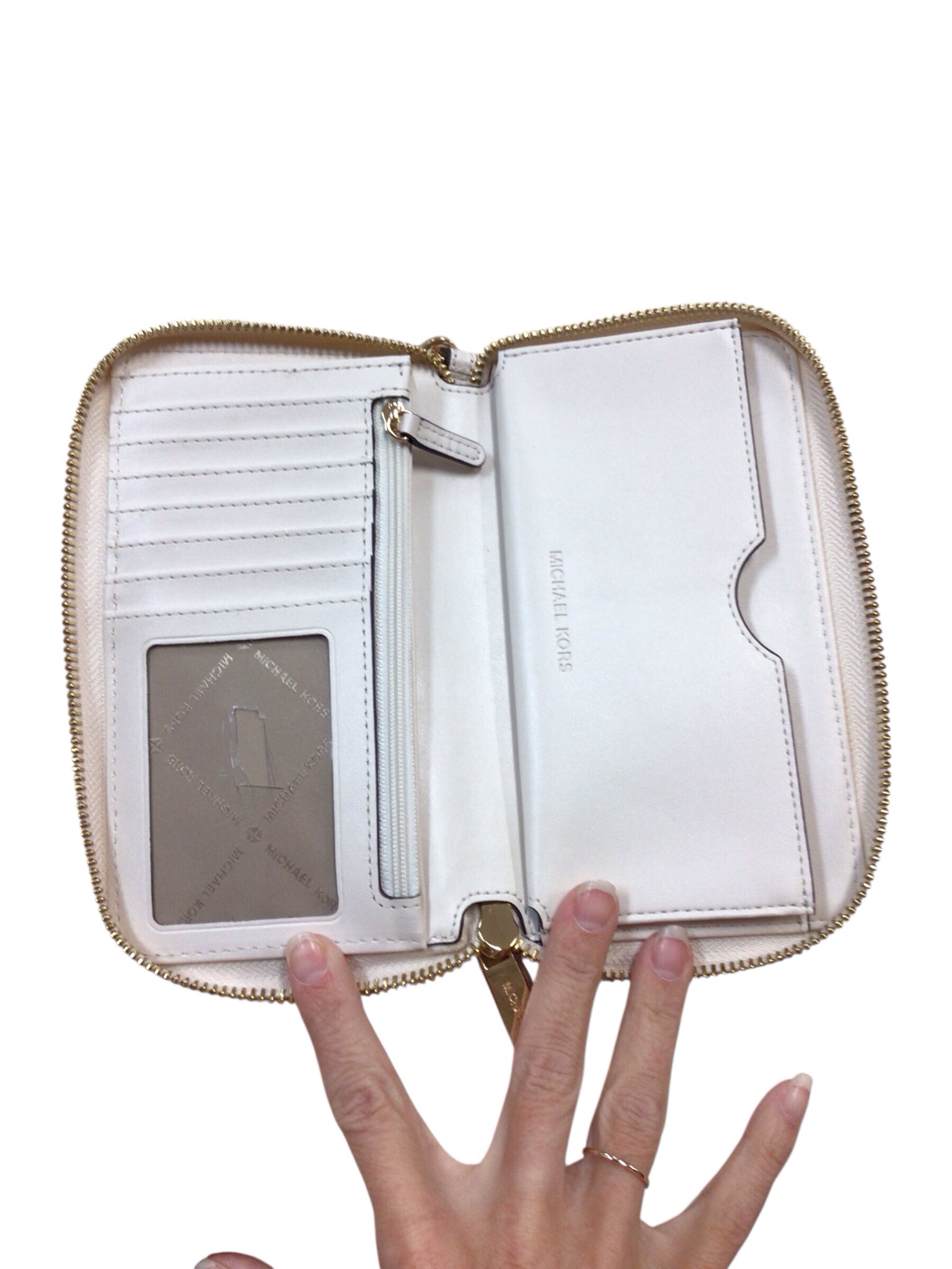 Michael Kors White Pebbled Leather Zip Around Wallet Wristlet