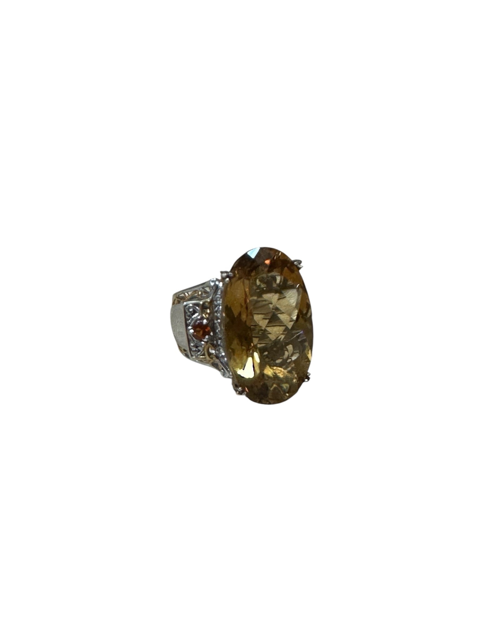Michael Valitutti Sterling Oval Citrine & 14K Gold w/ Garnet Size 7