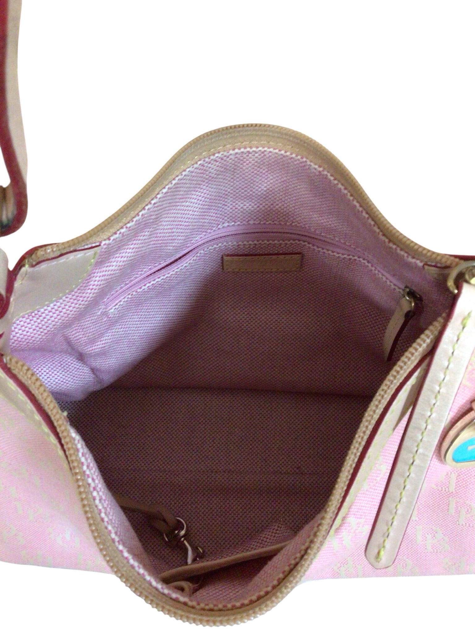 Dooney & Bourke Vintage East-West Slouch Pink Canvas Monogram Shoulder Bag