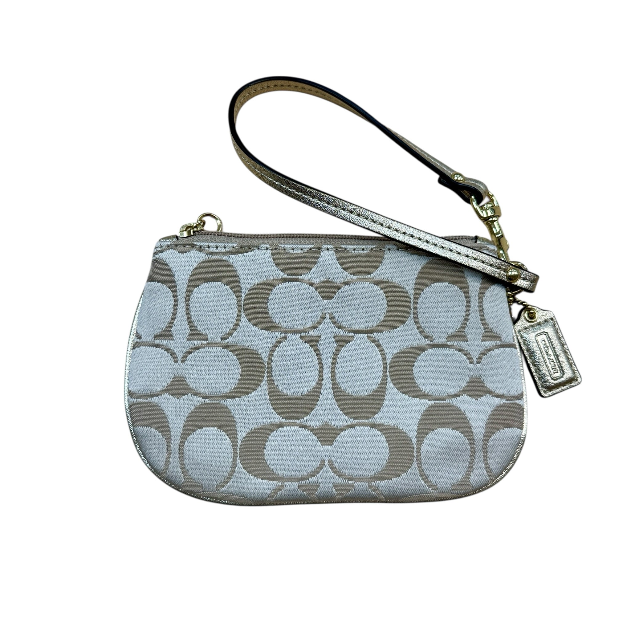 Coach Tan & Gold Signature Canvas Floral Wristlet