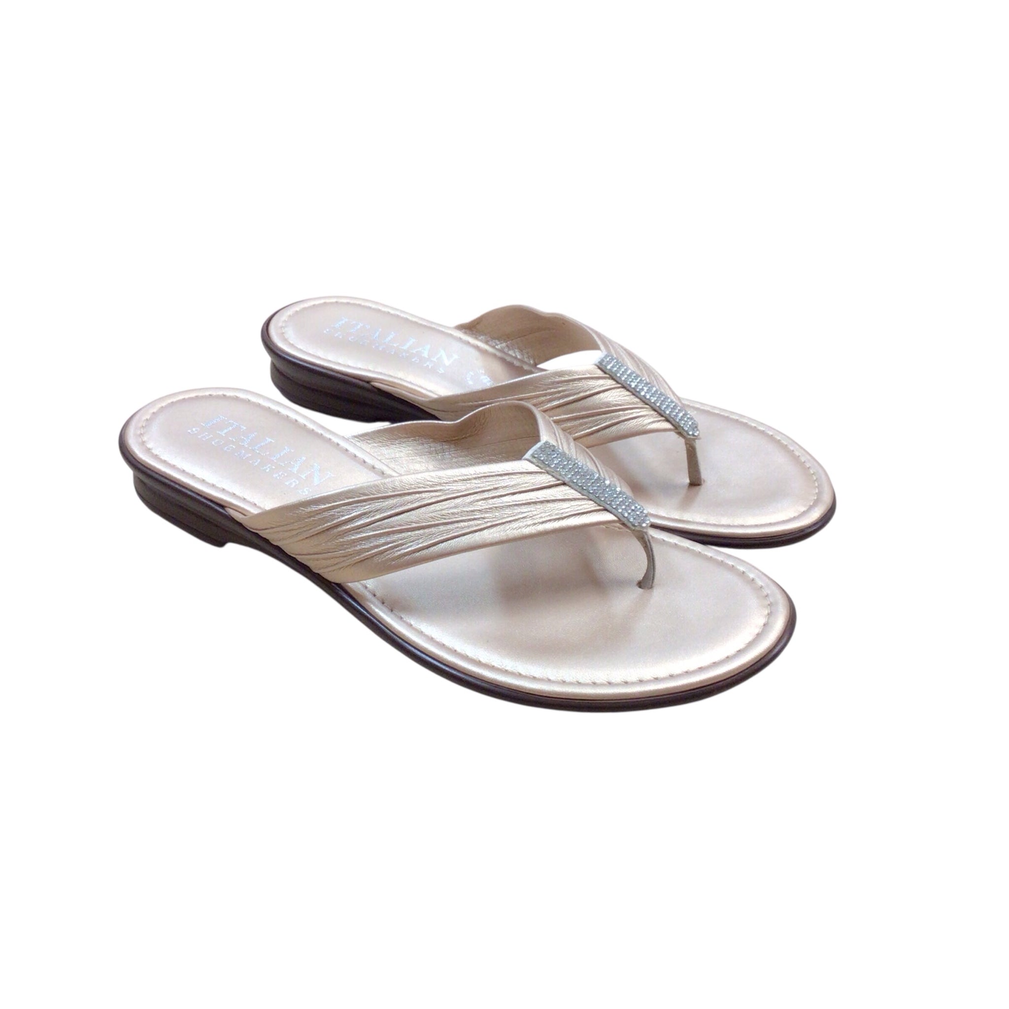 Italian Shoemakers "Aleena" Champagne CZ Embellished Sandals Size 8