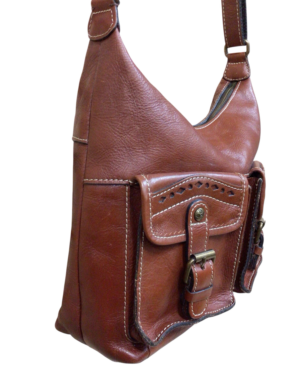 Patricia Nash Large Brown Italian Distressed Leather Crossbody Bag