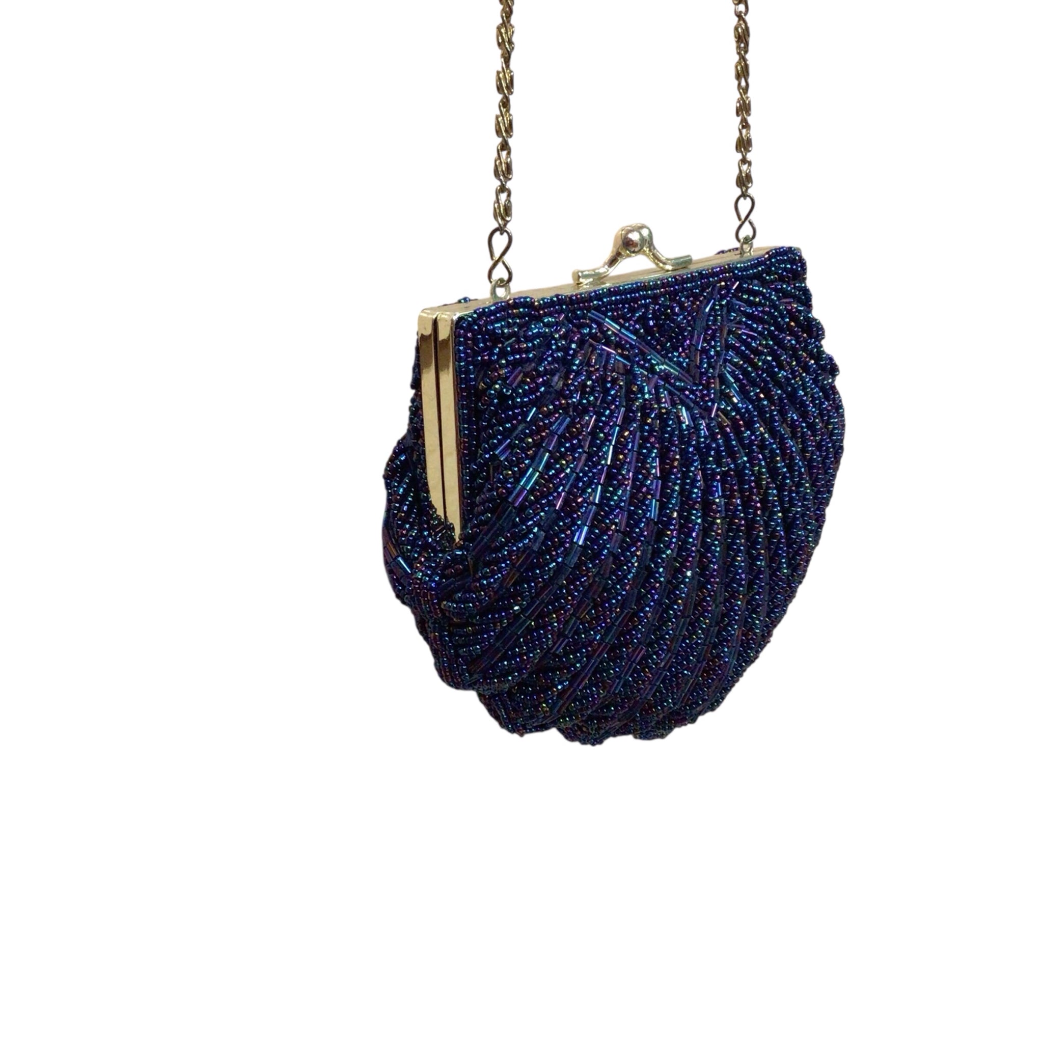 La Regale Purple Beaded Shell Crossbody