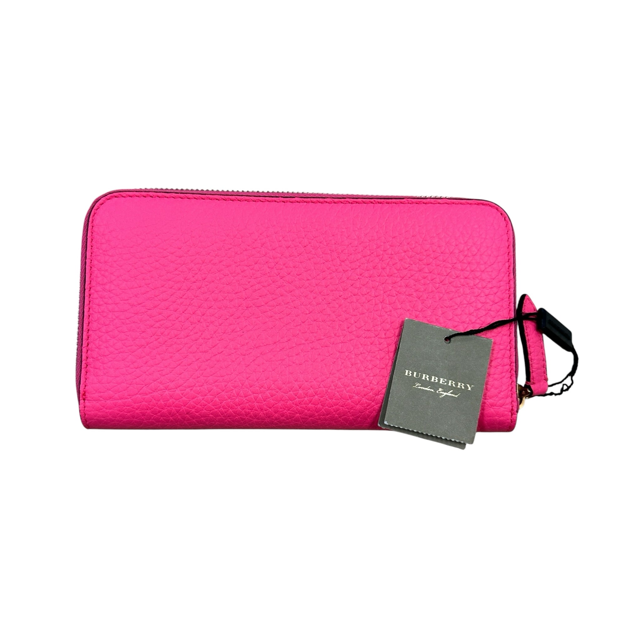 Burberry Bright Pink Zip Around Grained Leather Wallet