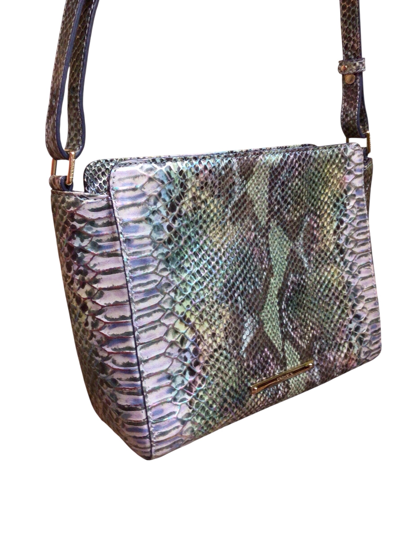 Brahmin "Carrie" Moonstone Seville Iridescent Snake Print Crossbody Bag