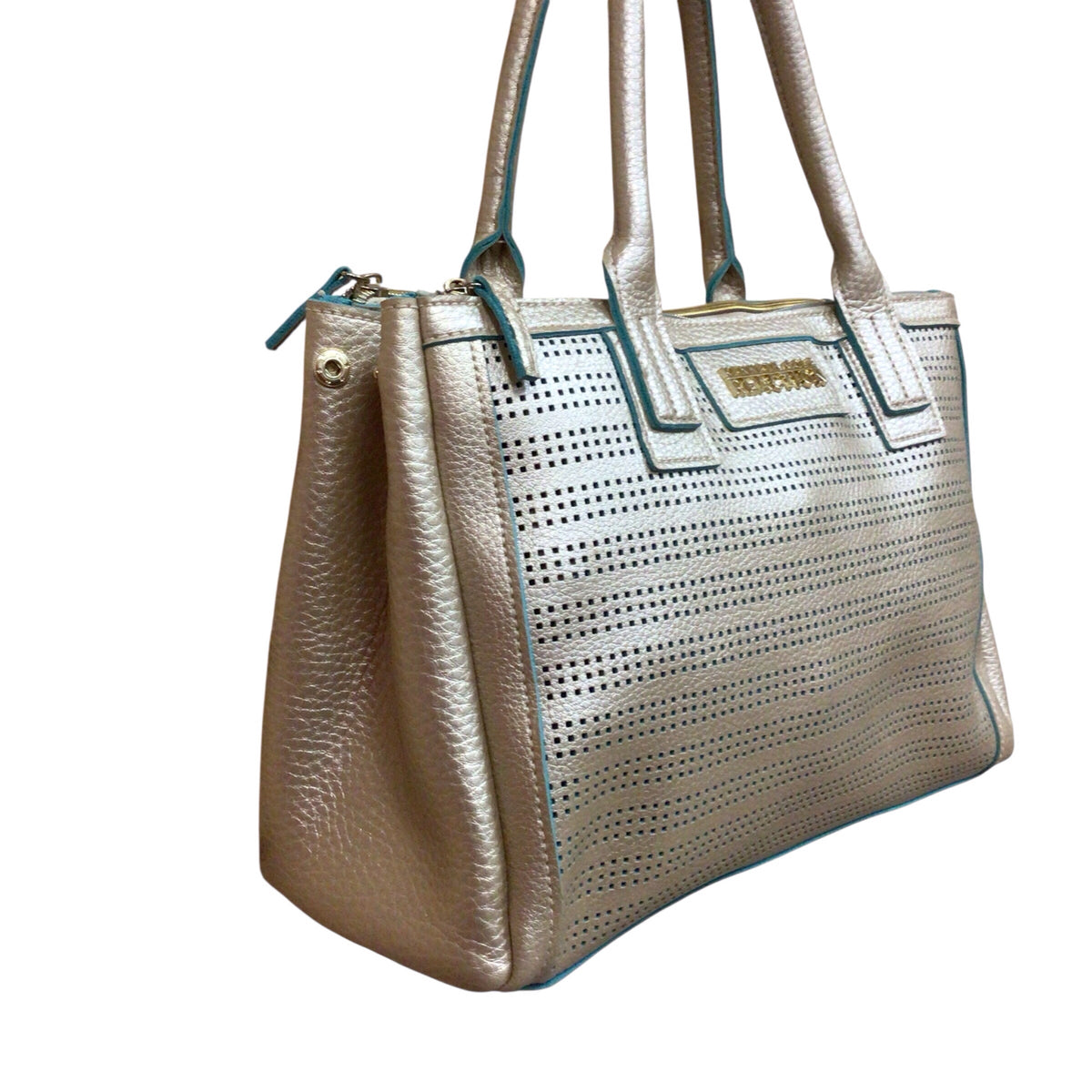 Kenneth Cole Reaction Metallic Gold & Teal Satchel Bag